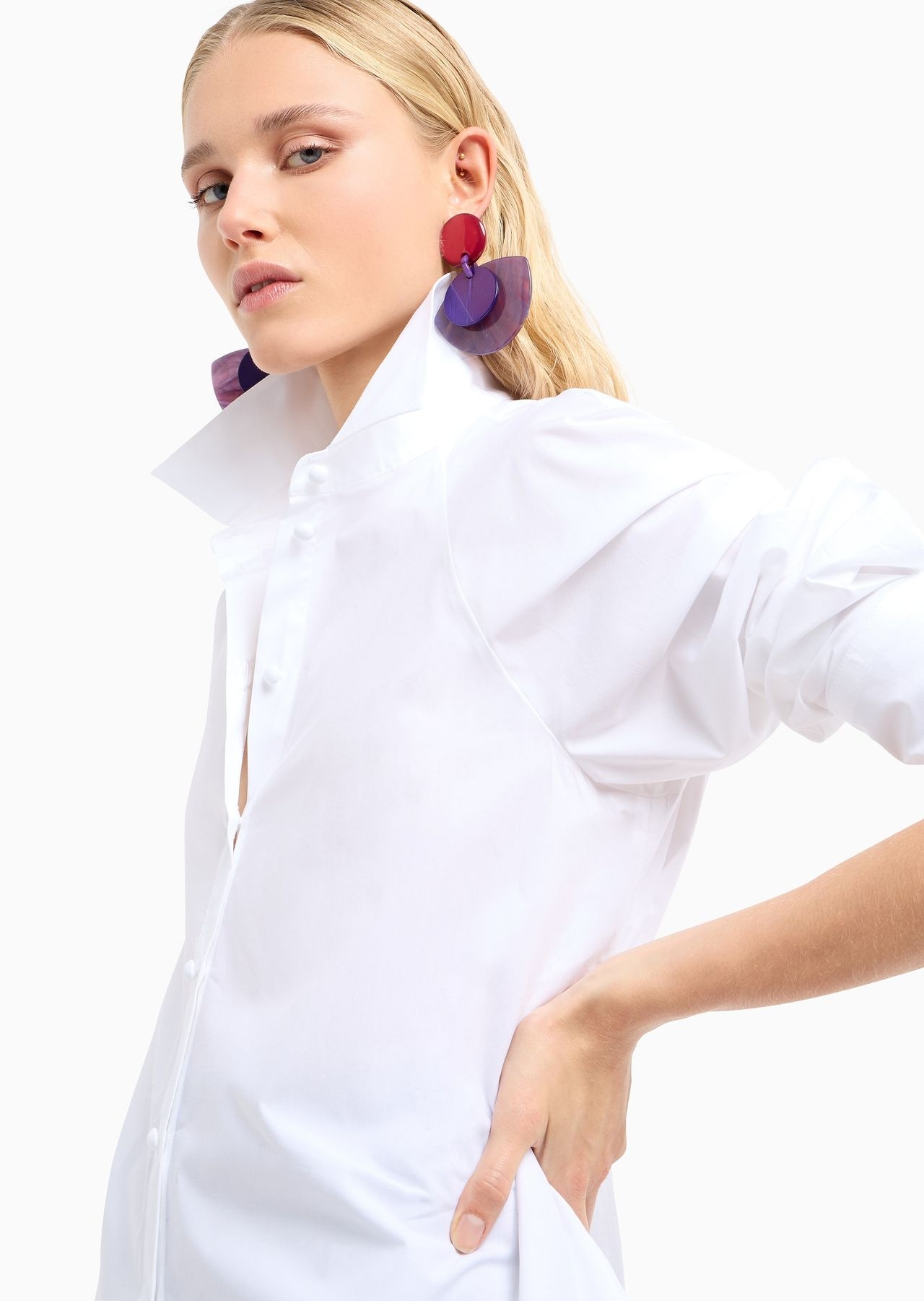 Poplin shirt with asymmetric hem and stretch peplum - 6