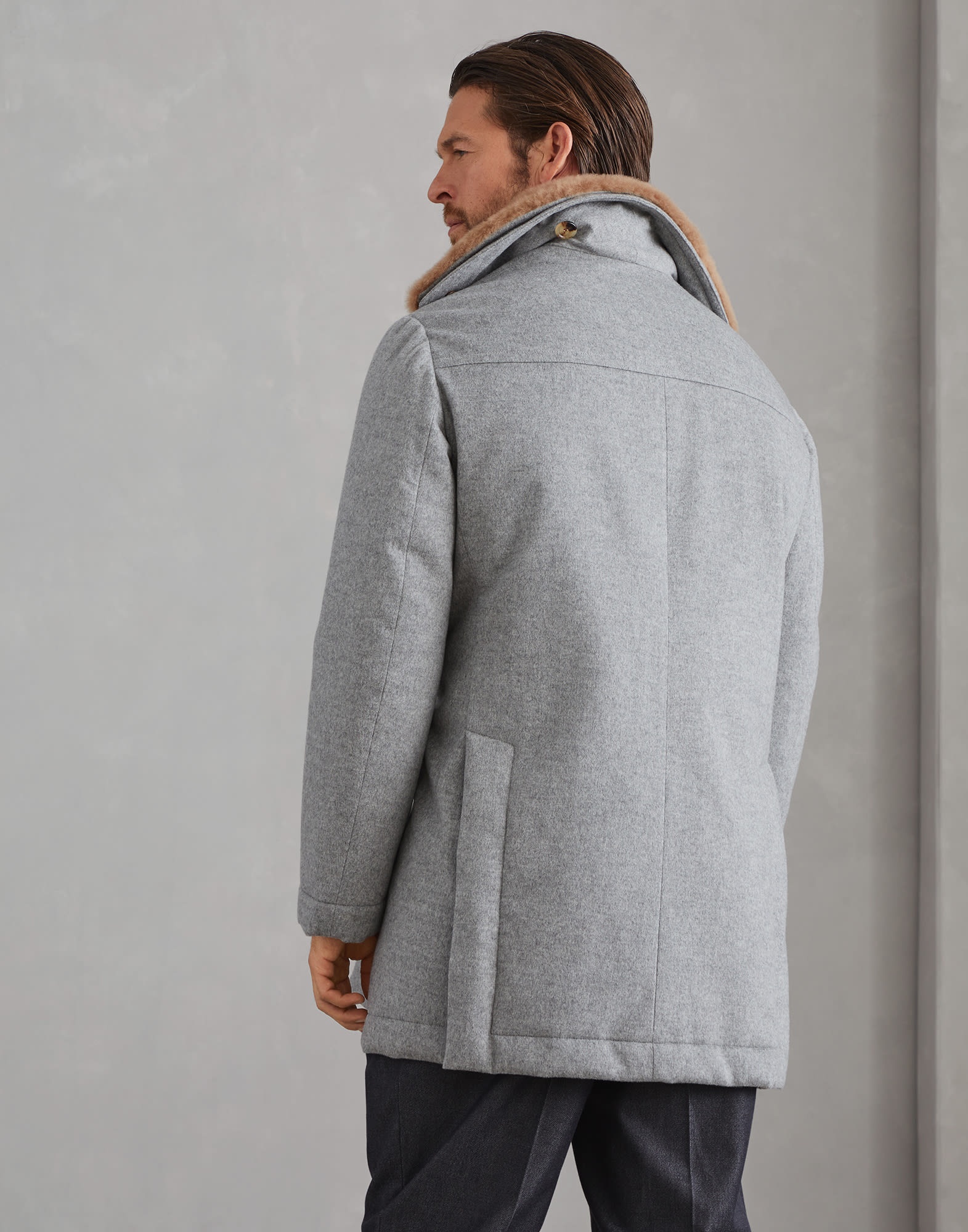 Bonded cashmere beaver cloth coat with Thermore® padding and detachable shearling insert - 2