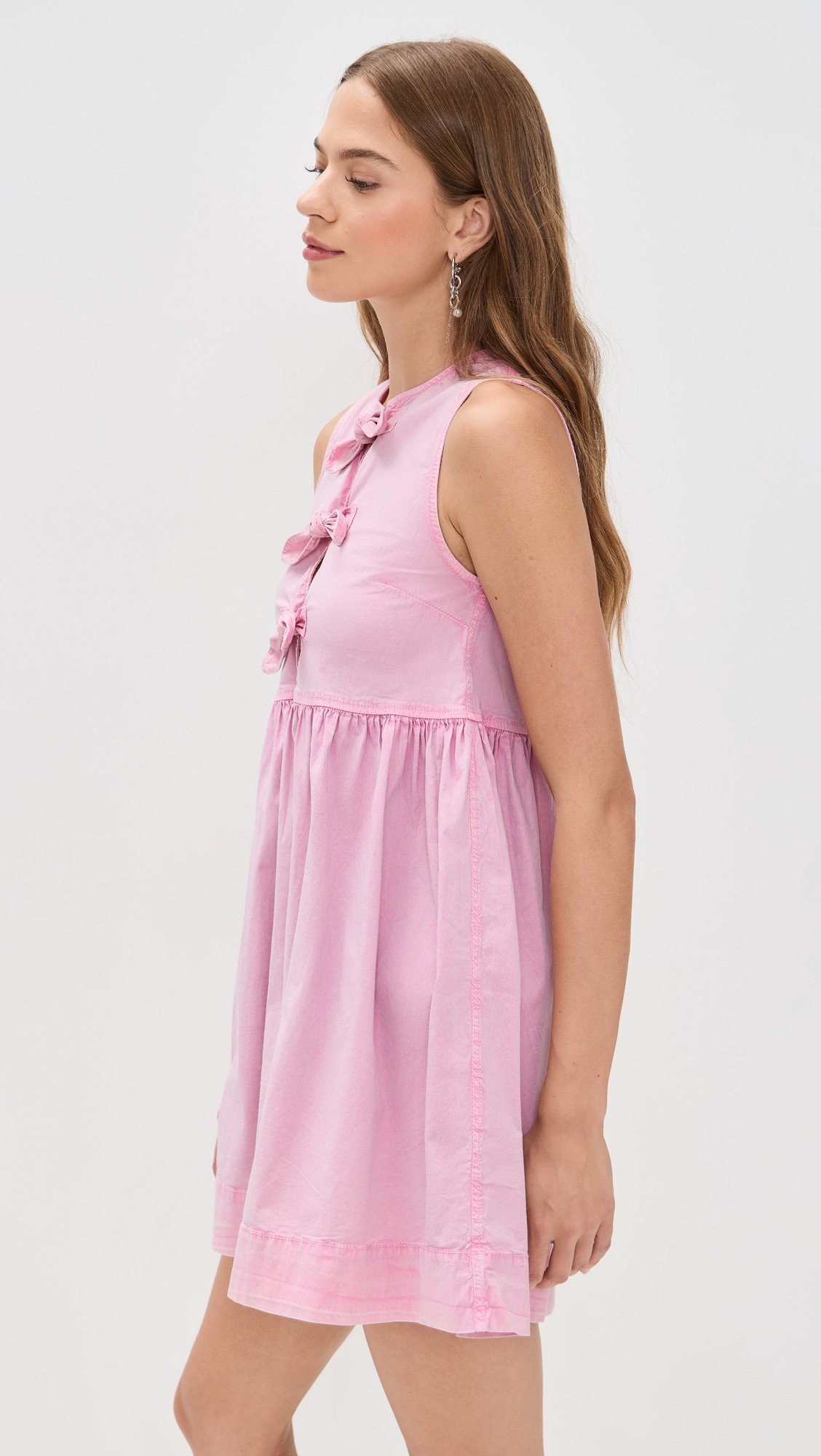 Washed Stretch Cotton Mini Bow Tie Dress - 3