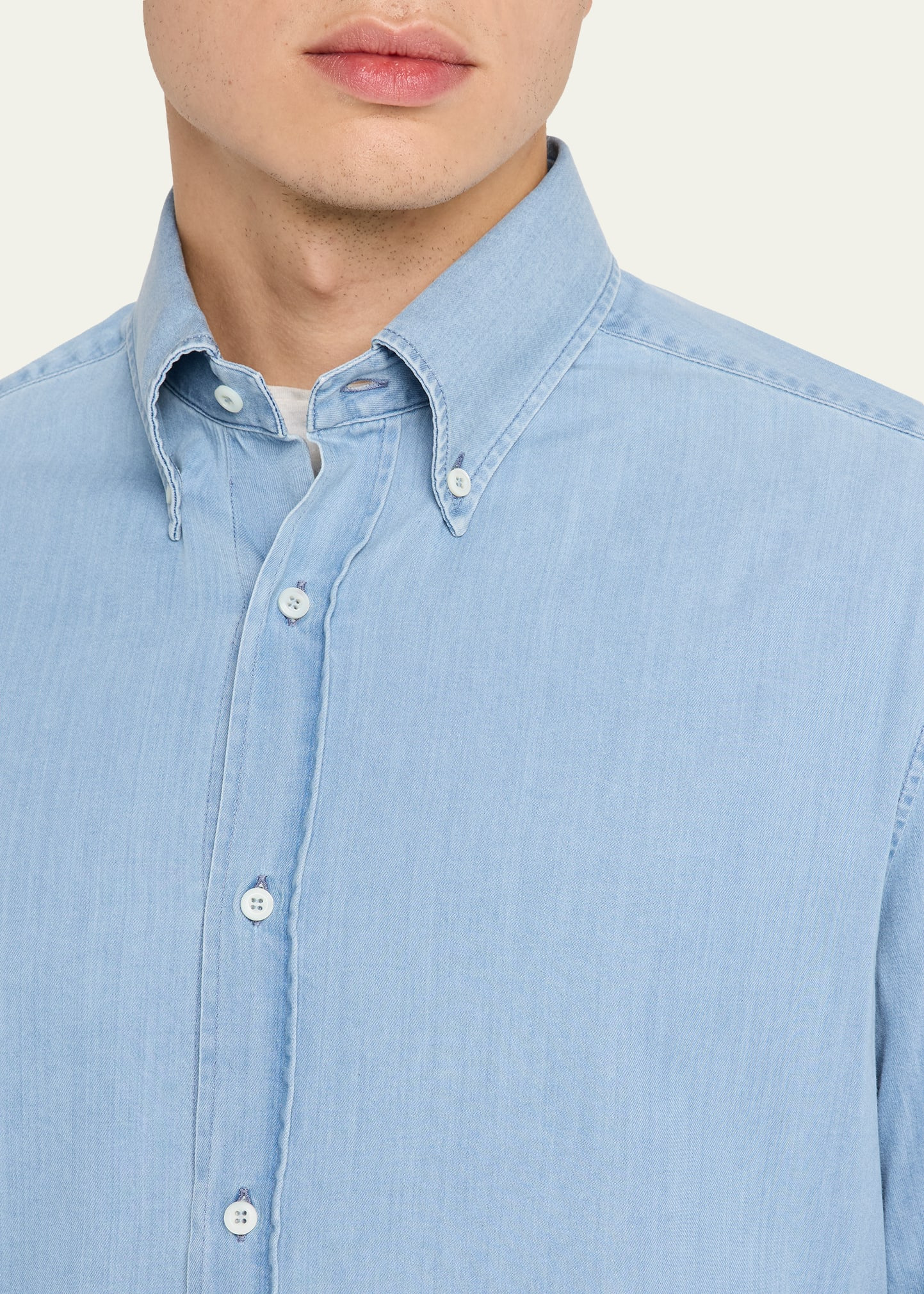 Men's Cotton Denim Button-Down Shirt - 5