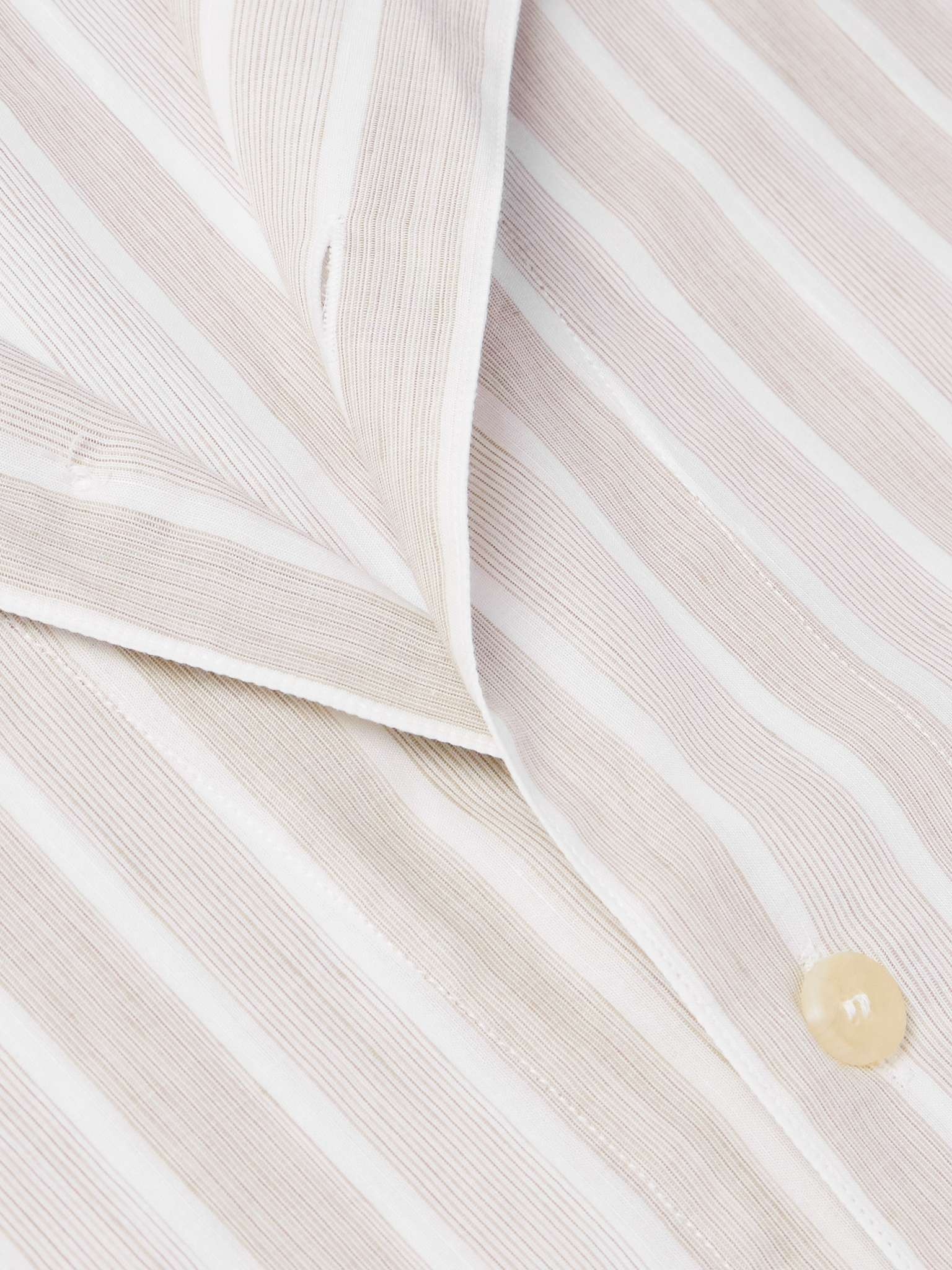 Convertible-Collar Striped Cotton and Linen-Blend Shirt - 4