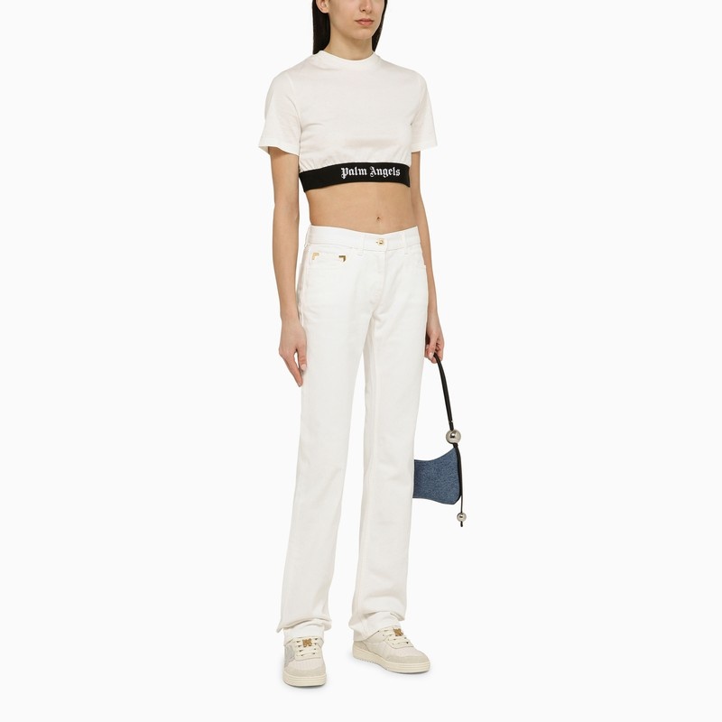 Palm Angels White Cropped T-Shirt With Cotton Logo Women - 2