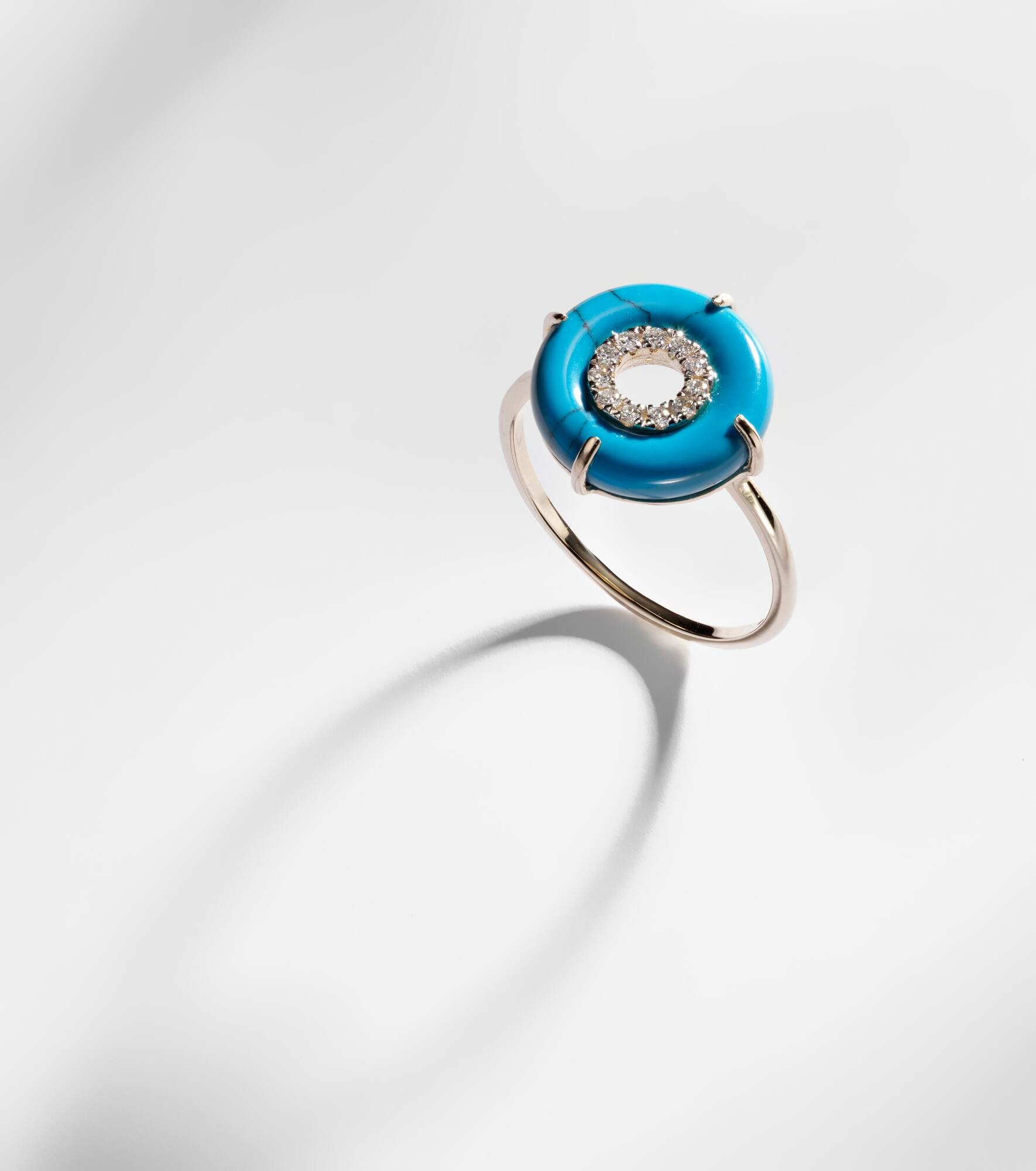14kt gold ring with turquoise and diamonds - 5