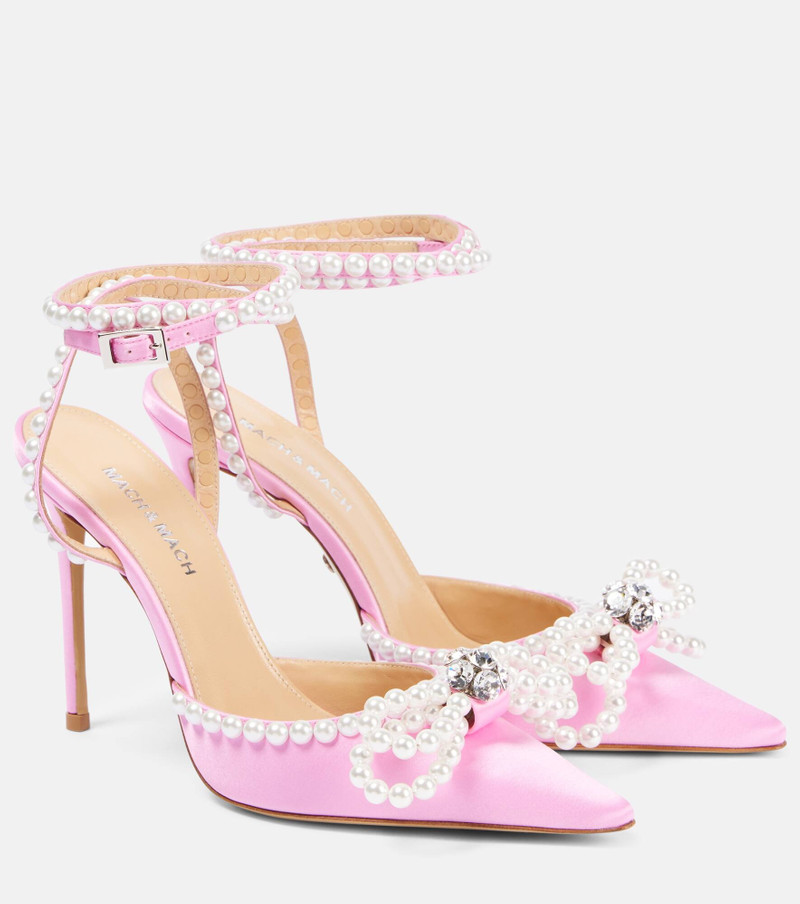 Double Bow 110 embellished satin pumps - 1