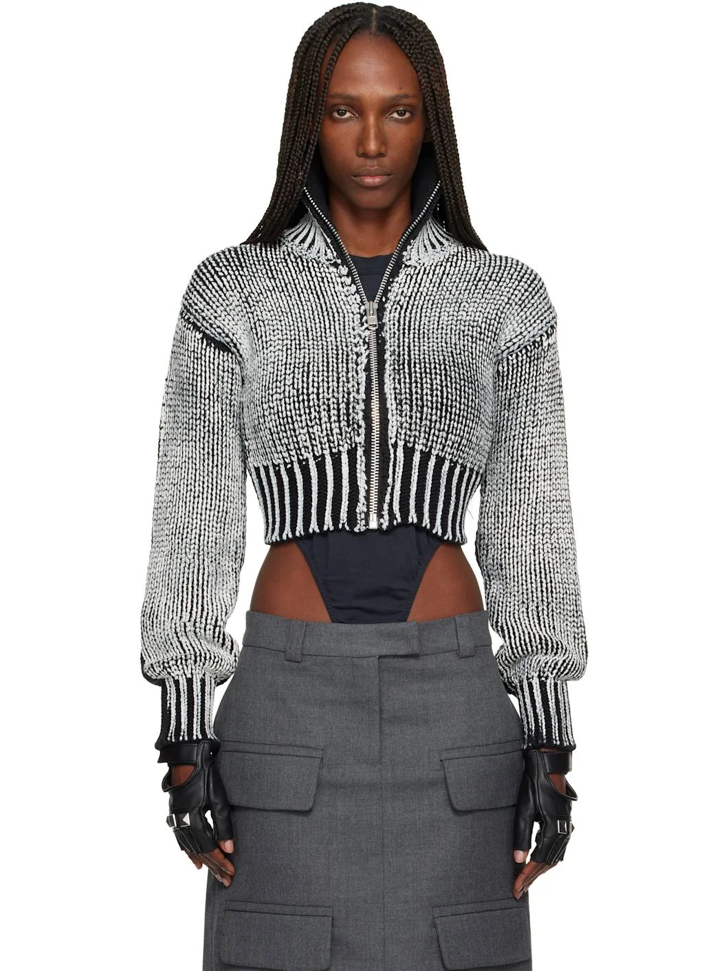 Black & White Zipper Cardigan - 1