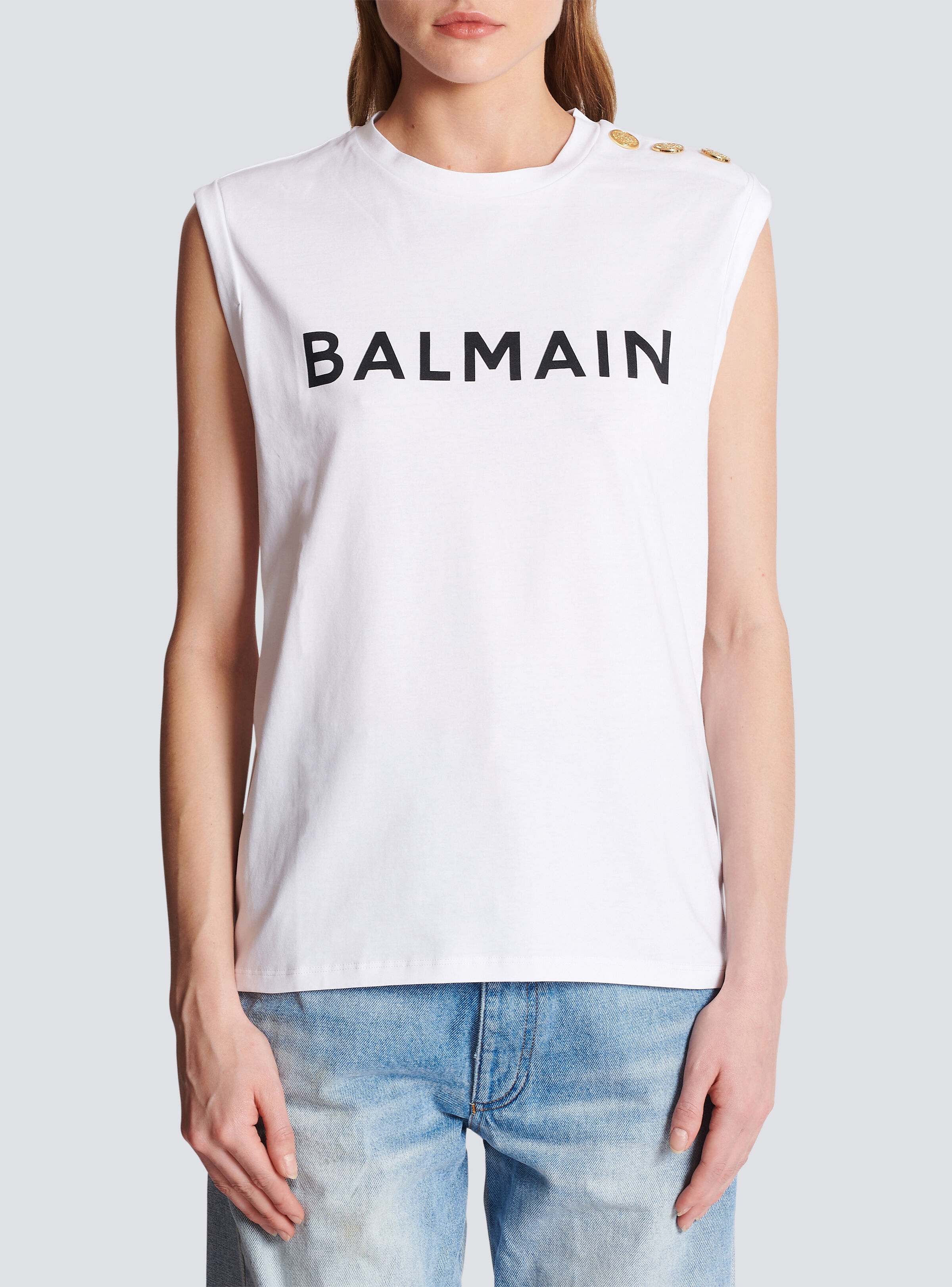 Eco-responsible cotton T-shirt with Balmain logo print - 5