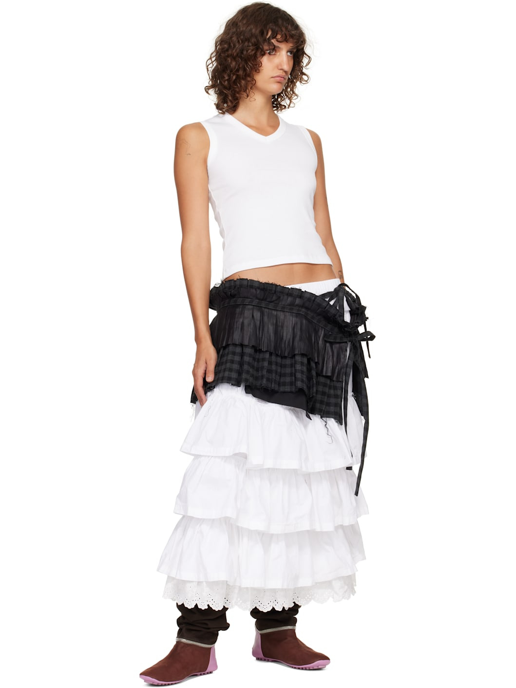 Black Pleats Layered Pocket Belt - 3