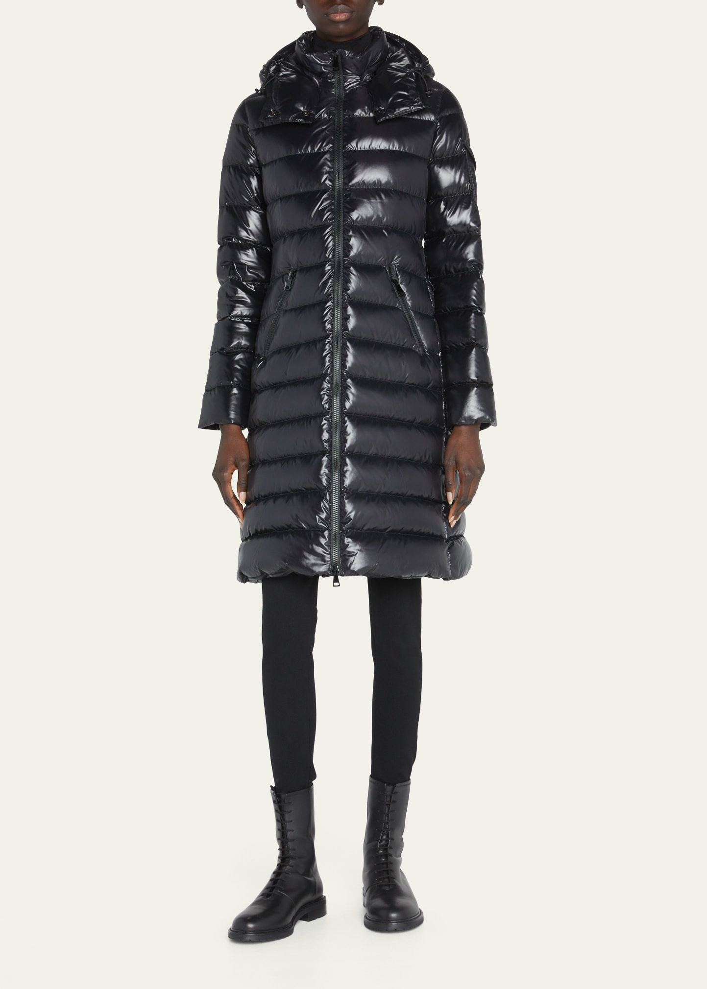 Moka Shiny Fitted Puffer Coat with Hood - 2