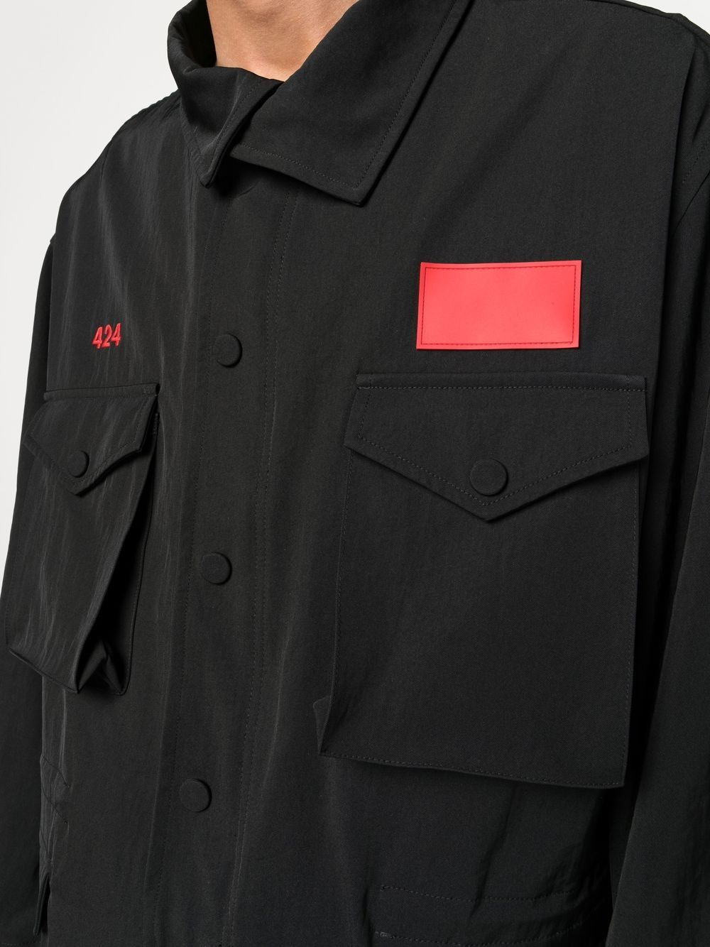 asymmetric logo-patch shirt jacket - 5