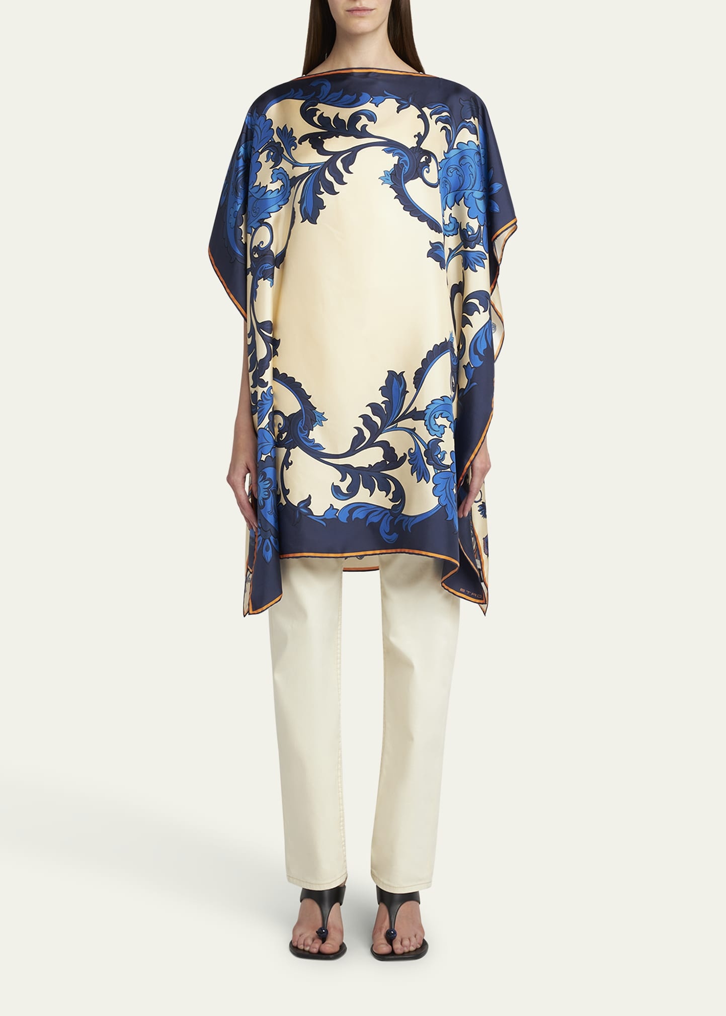 Leaf-Print Silk Poncho - 2