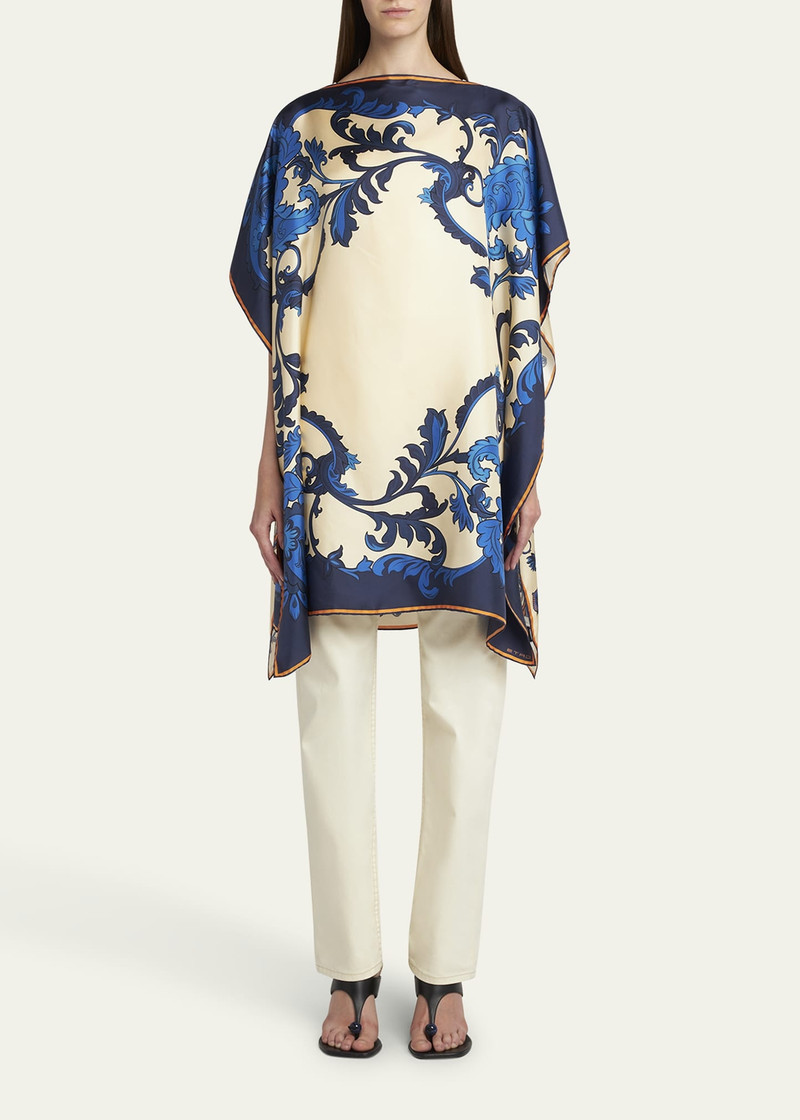 Etro Leaf-Print Silk Poncho outlook