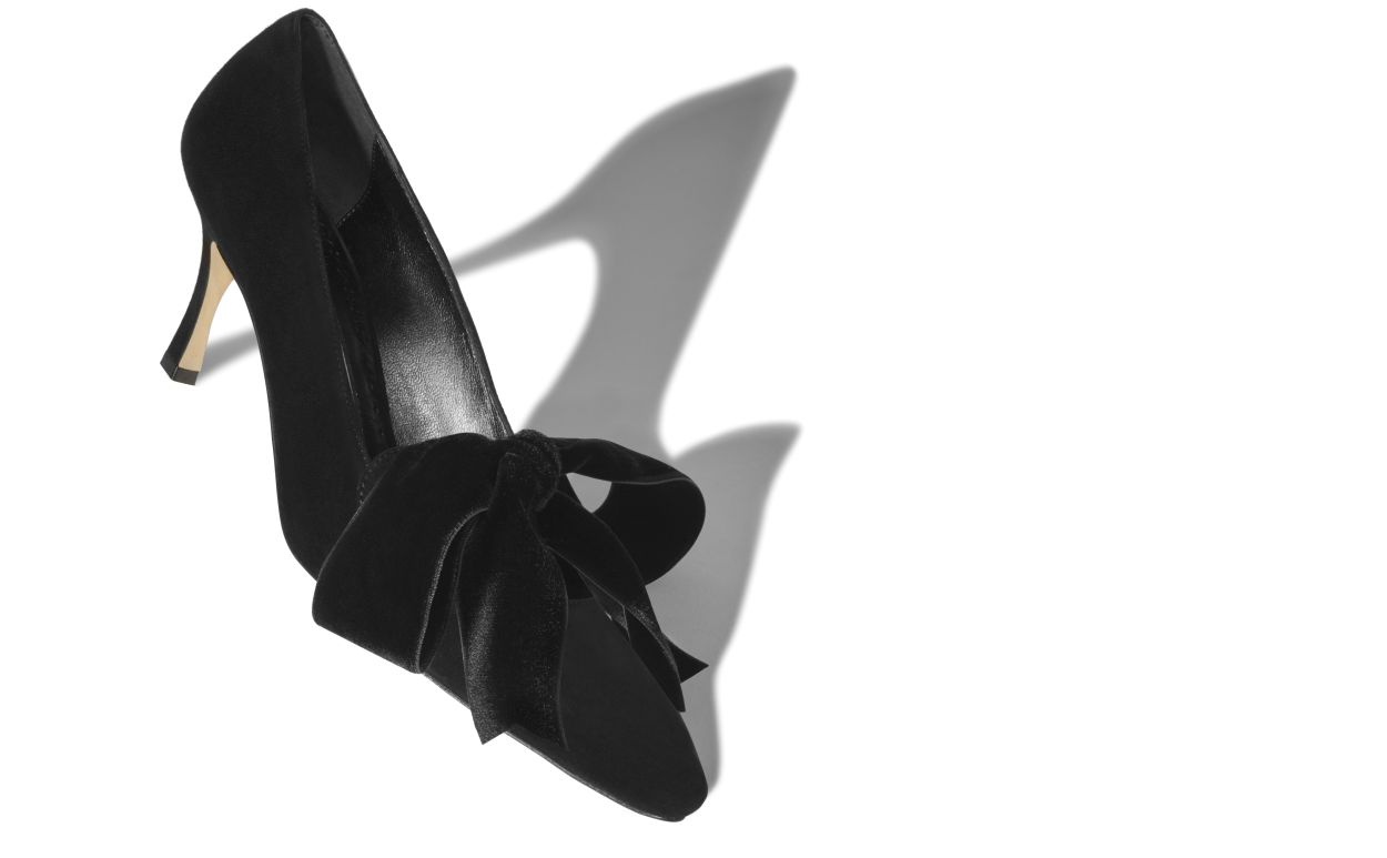 Black Suede and Velvet Bow Detail Pumps - 2