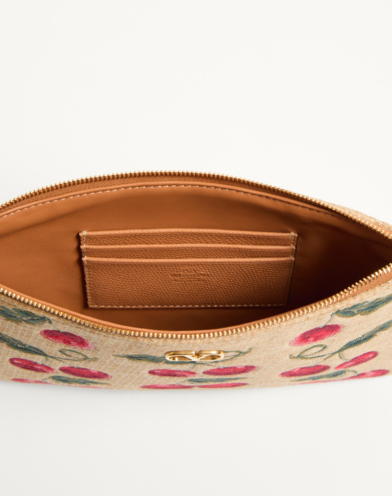Valentino VLOGO SIGNATURE POUCH IN JACQUARD RAFFIA WITH CHERRYFIC PATTERN outlook
