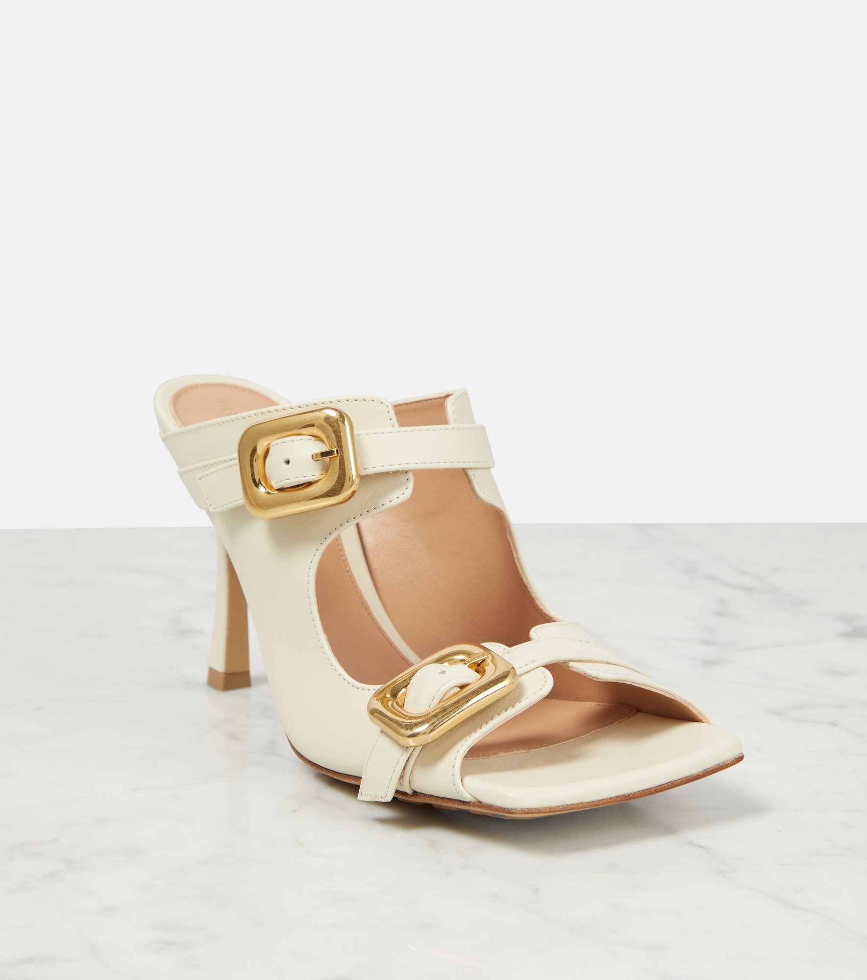 Stretch Buckle leather mules - 6