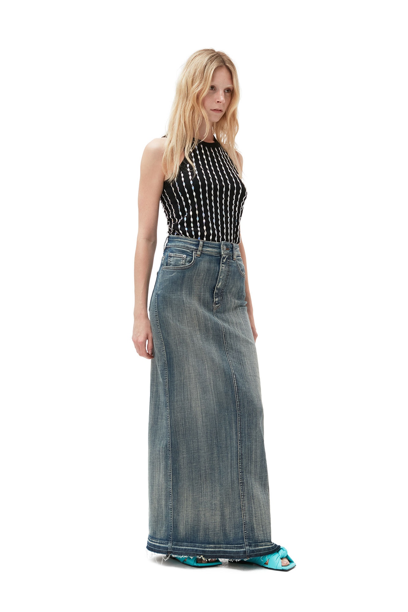 TINT EDGE DENIM MAXI SKIRT - 5