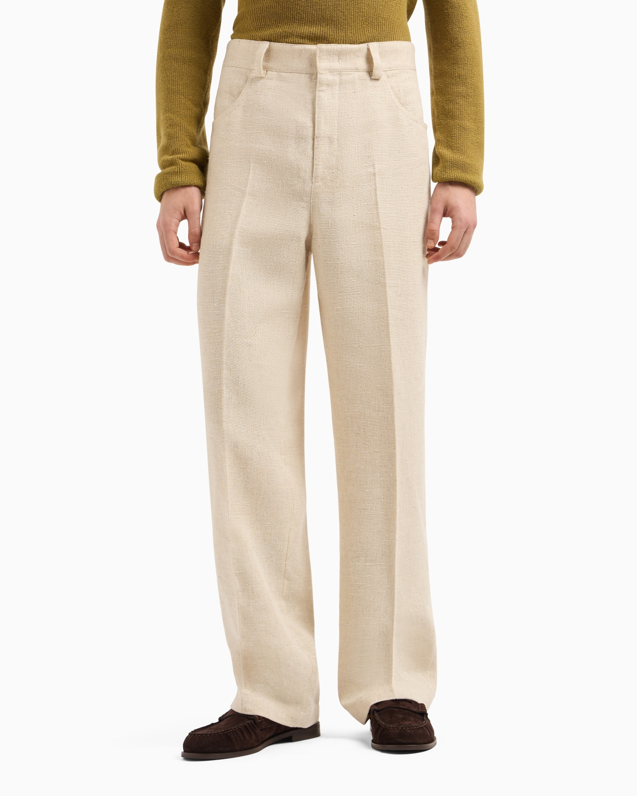 DENIM-EFFECT LINEN-BLEND TROUSERS - 4