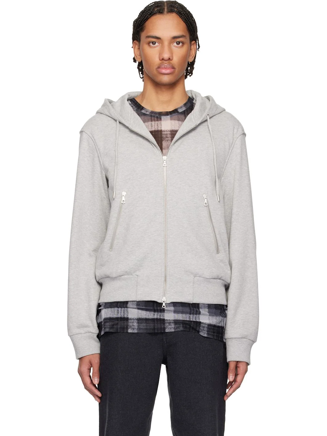 Gray Loose Zipped Hoodie - 1