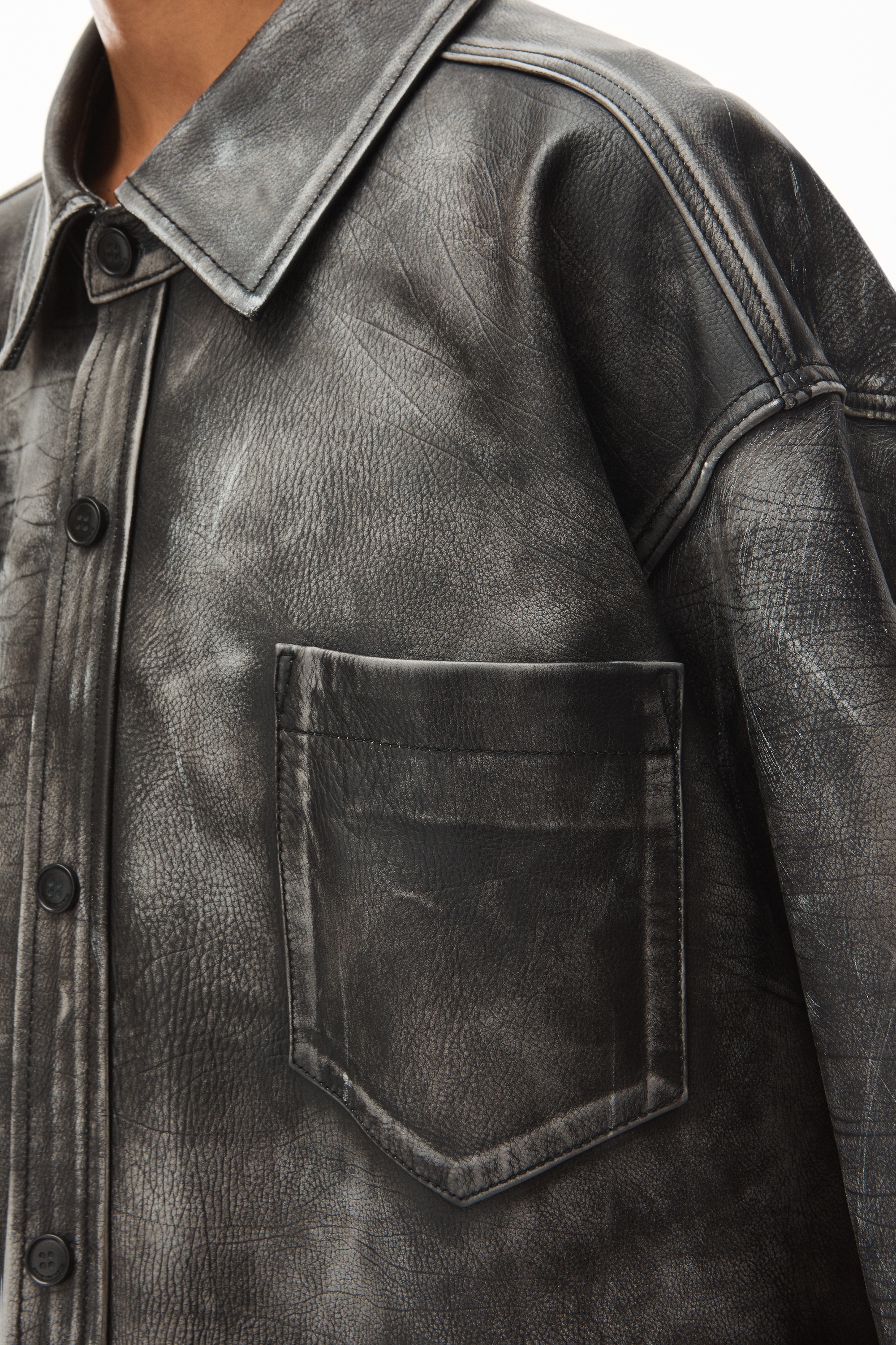 SHIRT JACKET IN VINTAGE MOTO LEATHER - 5