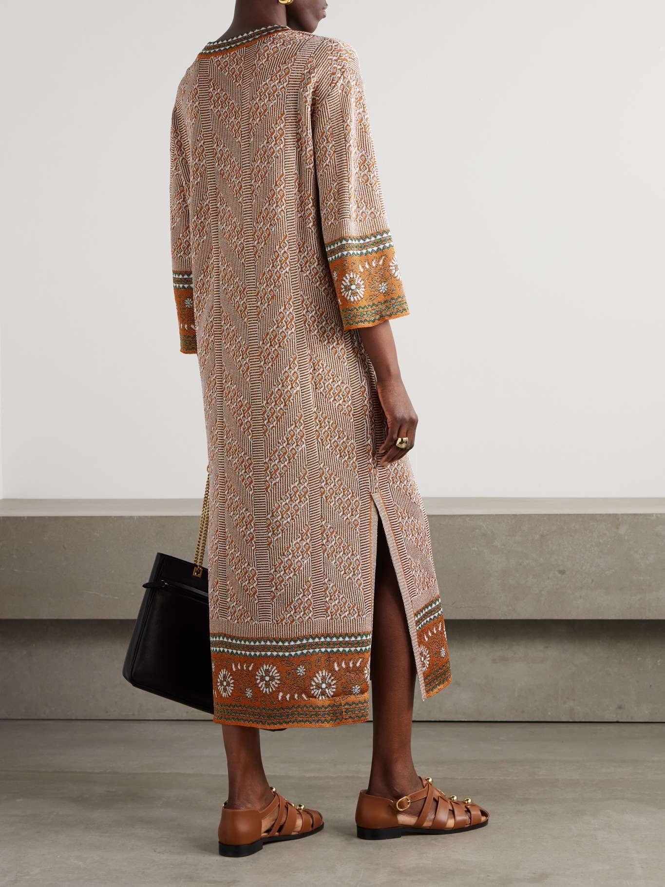 Metallic intarsia-knit midi dress Brown - 3