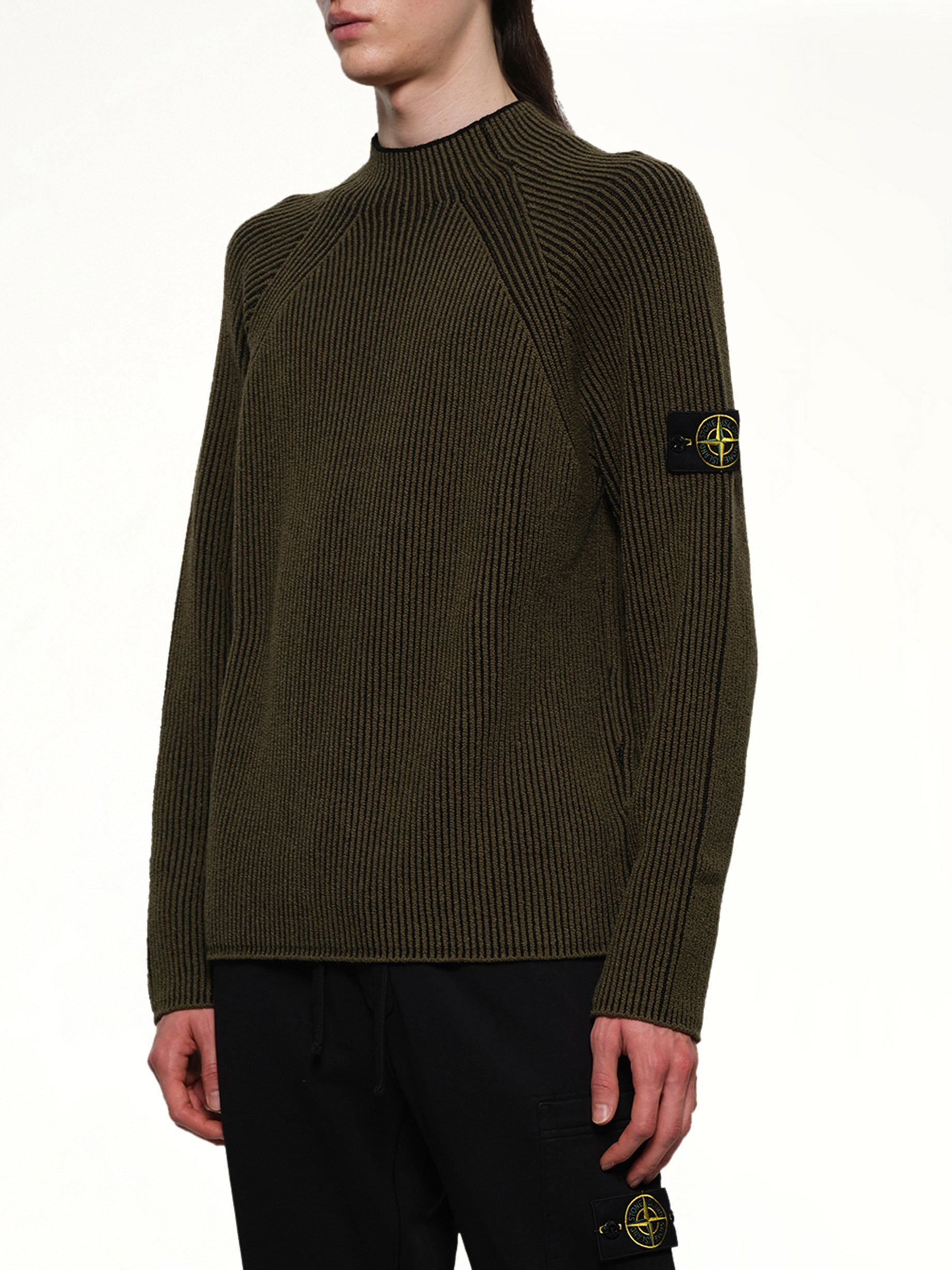 510002 Wool Crew Neck Sweater in Military Green - 3