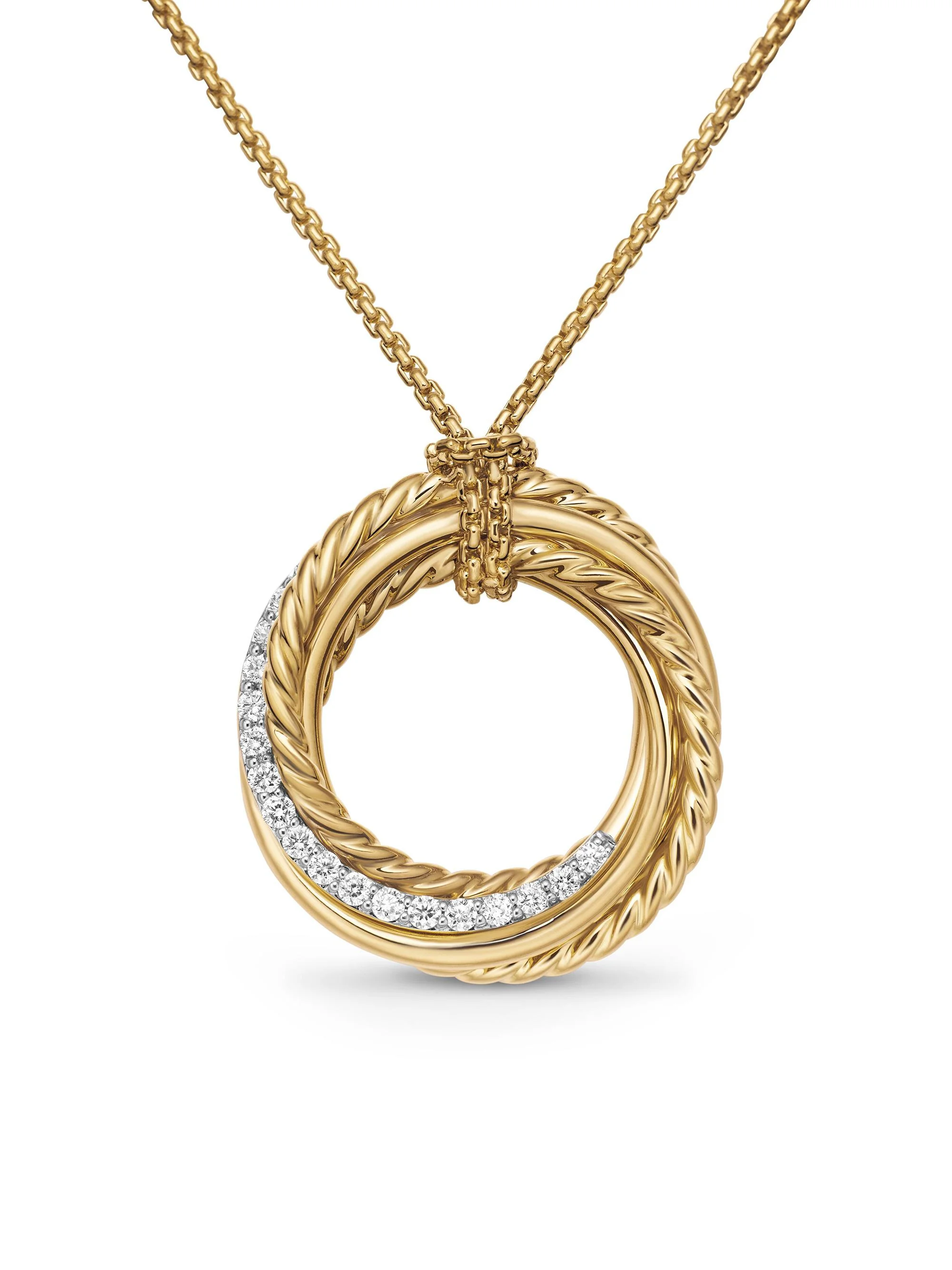 Women's Crossover Pendant Necklace in 18K Yellow Gold with Diamonds, 21MM - Diamond - 1