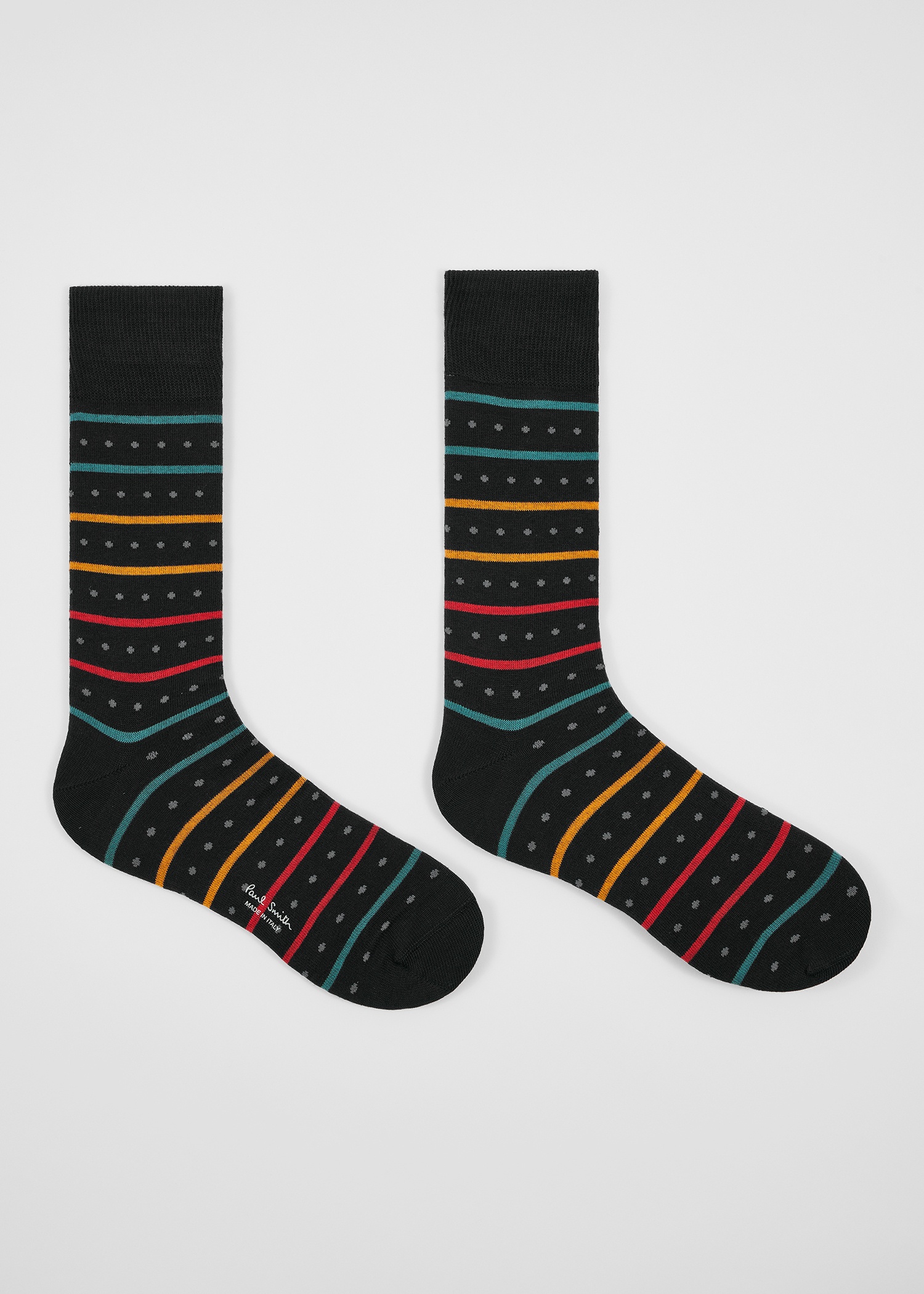Black Cotton-Blend Polka Dot Stripe Socks - 2