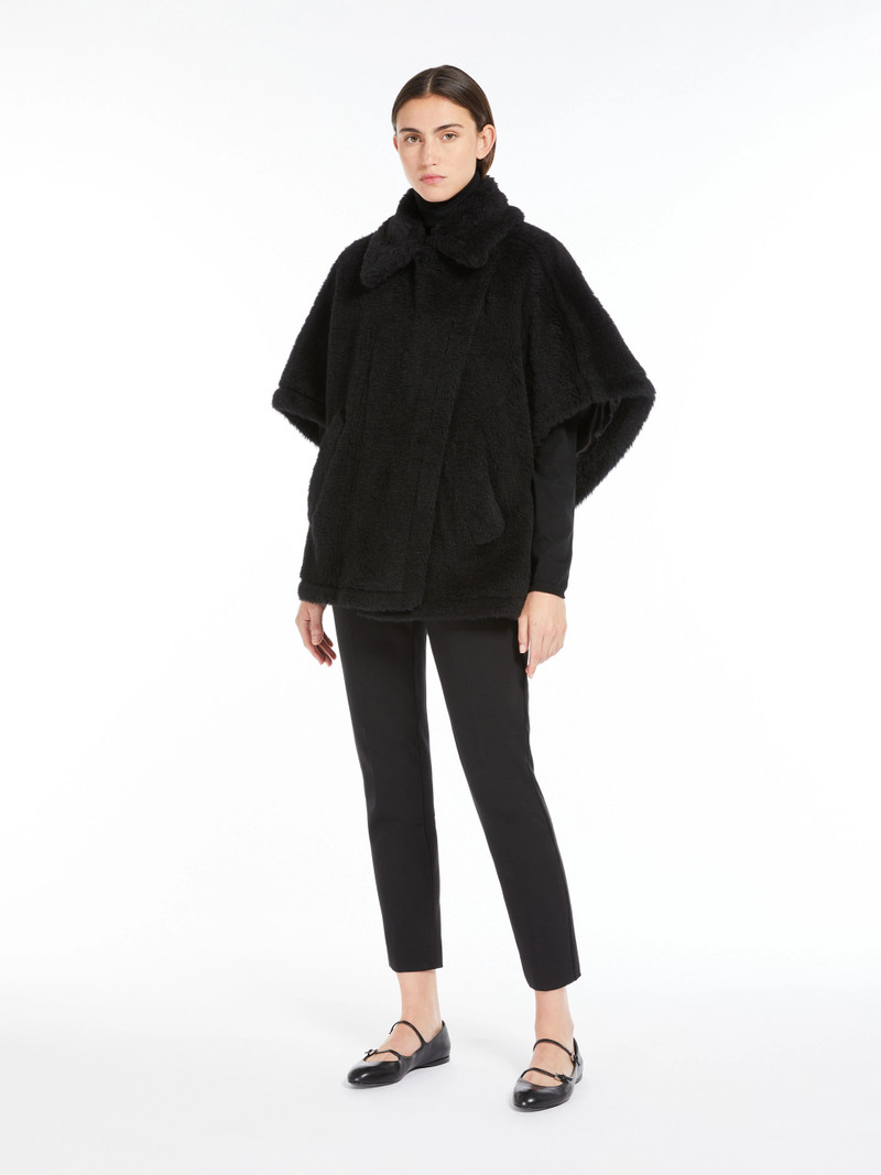 Max Mara TEBE1 Cape in alpaca and wool Teddy fabric - BLACK outlook