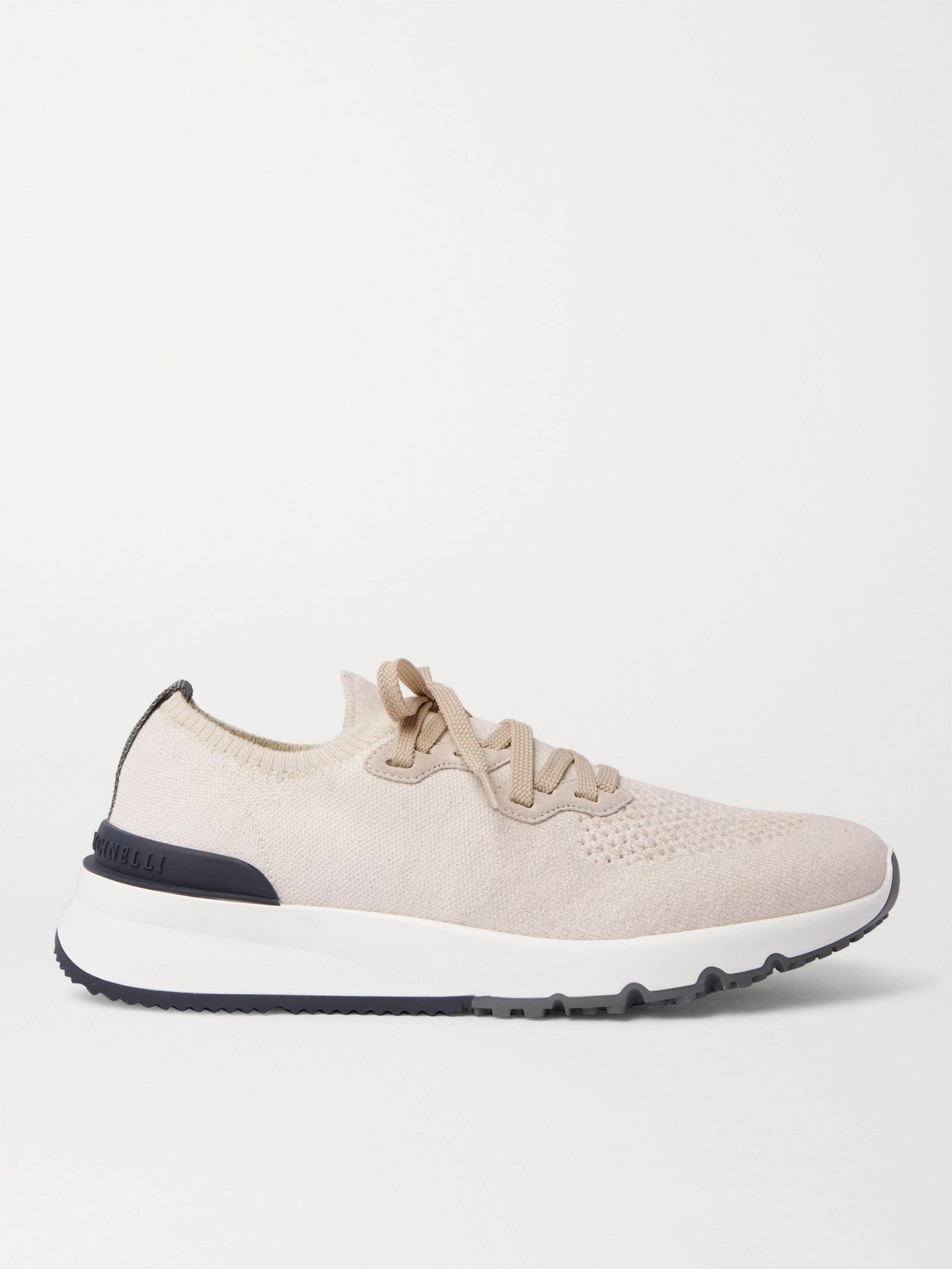 Suede-Trimmed Stretch-Knit Sneakers White - 1