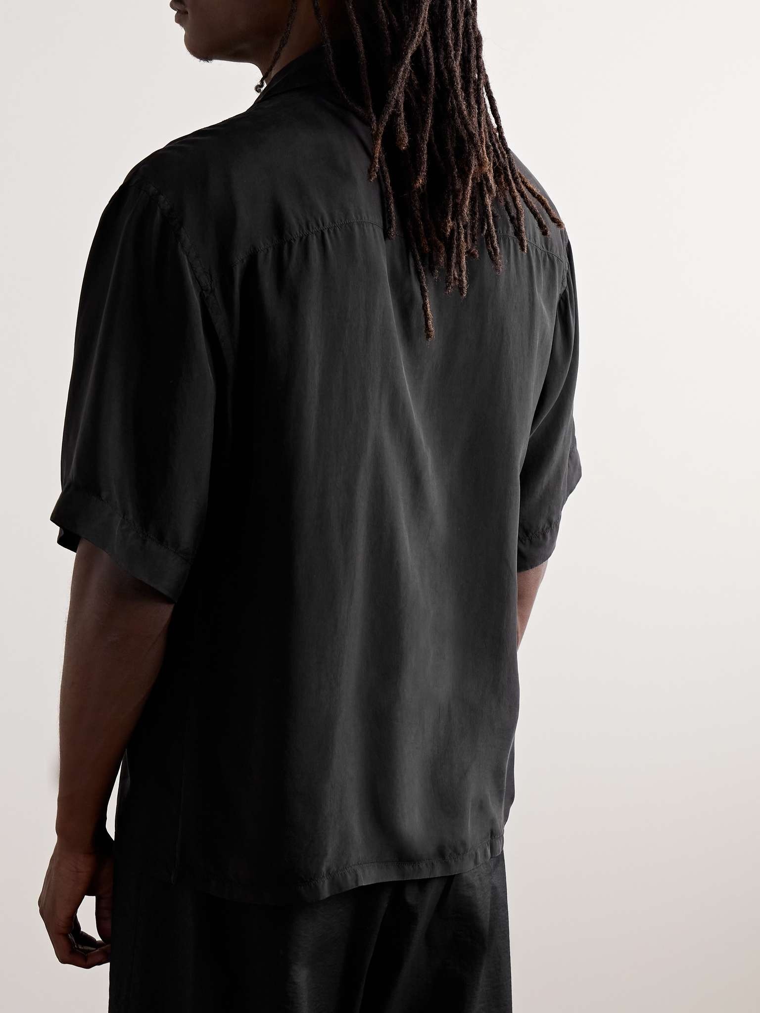 Convertible-Collar Logo-Embroidered Satin Shirt - 3