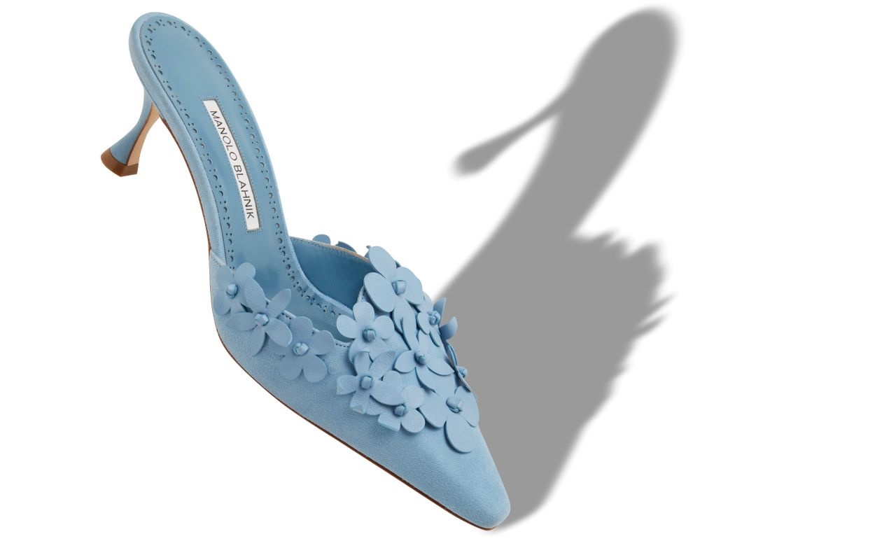 Light Blue Suede Pointed Toe Mules - 2