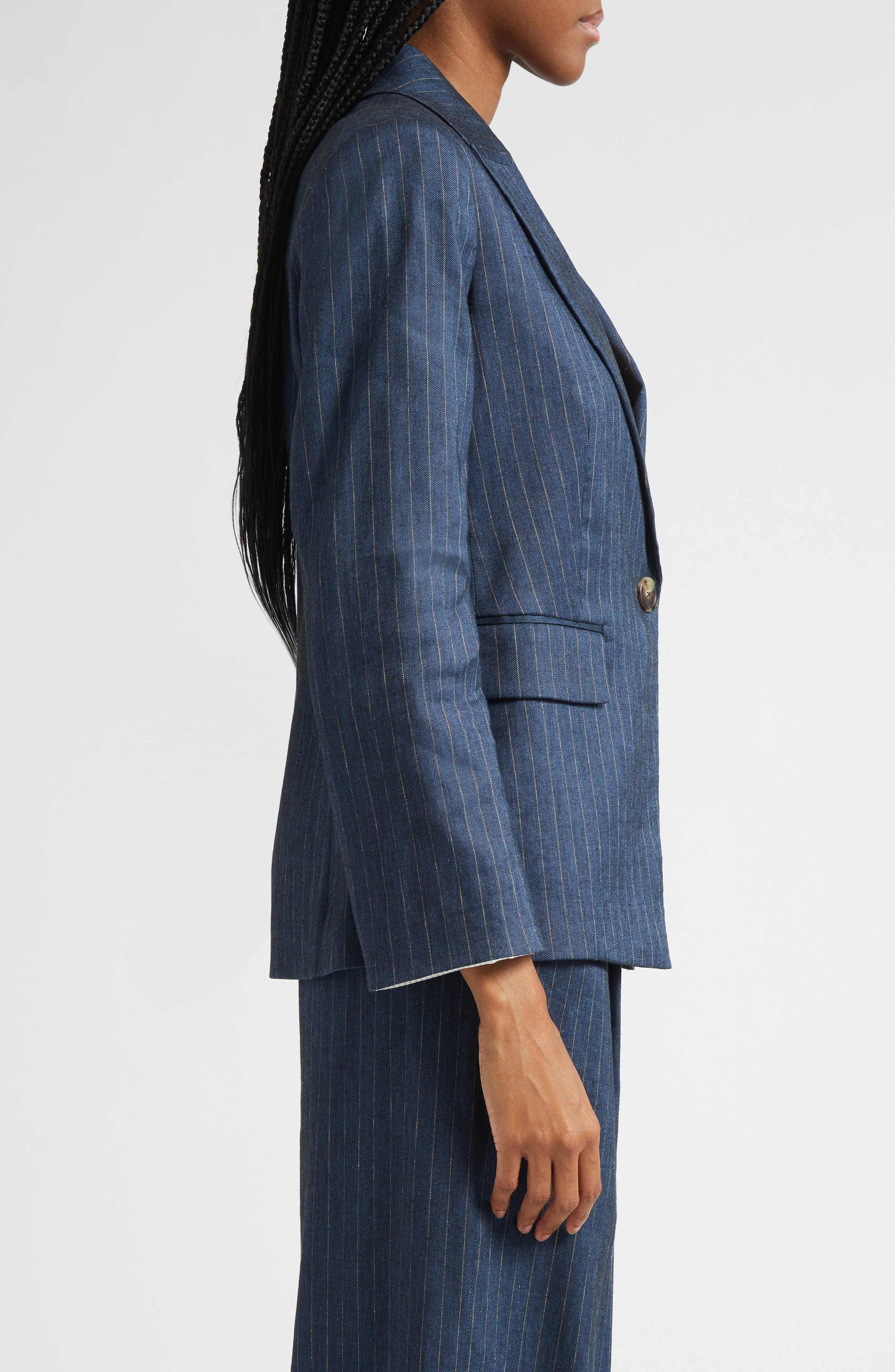 Veronica Beard Obie Pinstripe Linen Blend Dickey Jacket in Blue Dove at Nordstrom - 6