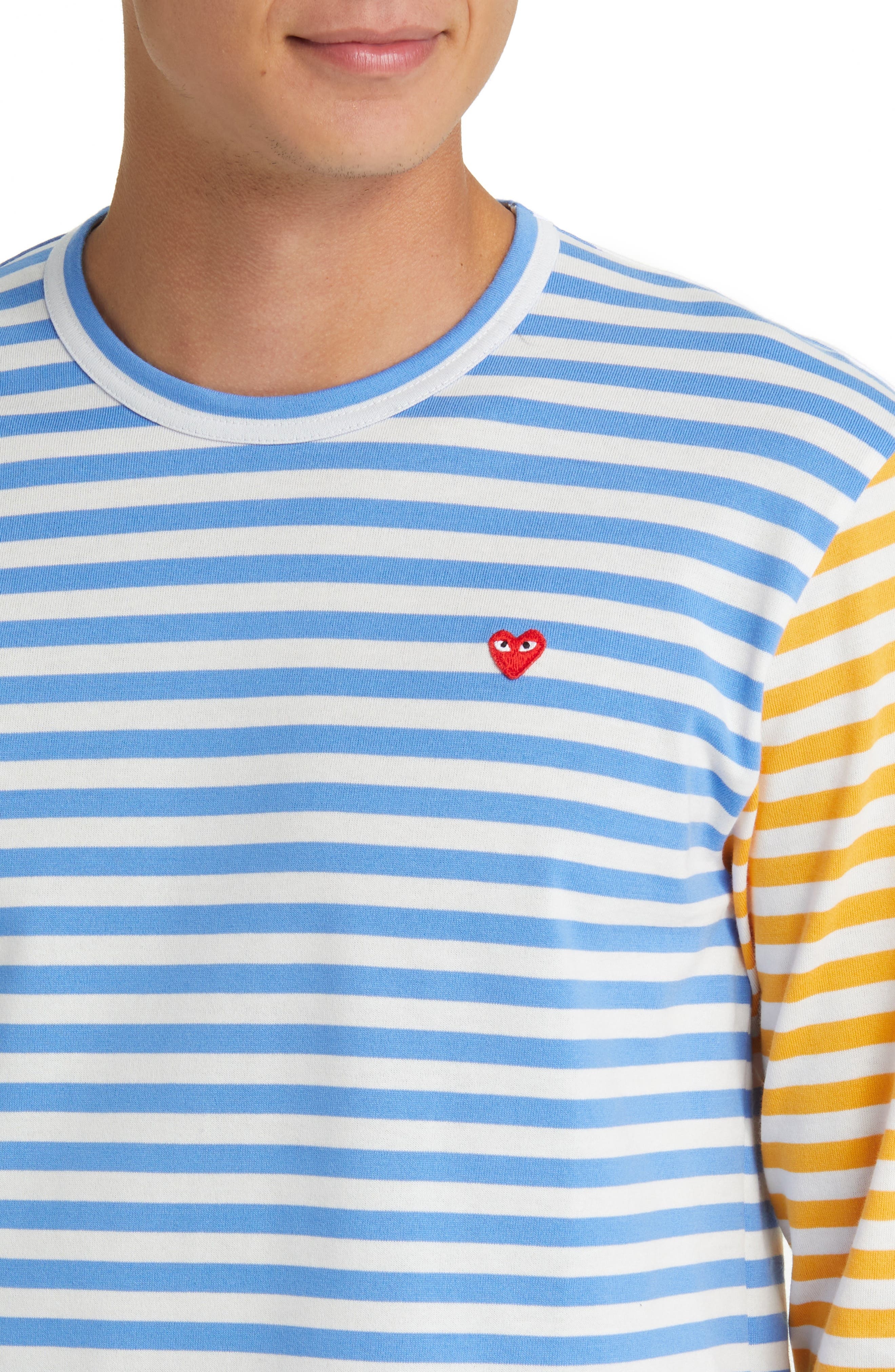 Comme des Garçons PLAY Small Heart Stripe Colorblock Long Sleeve T-Shirt in Blue/Yellow at Nordstrom - 4