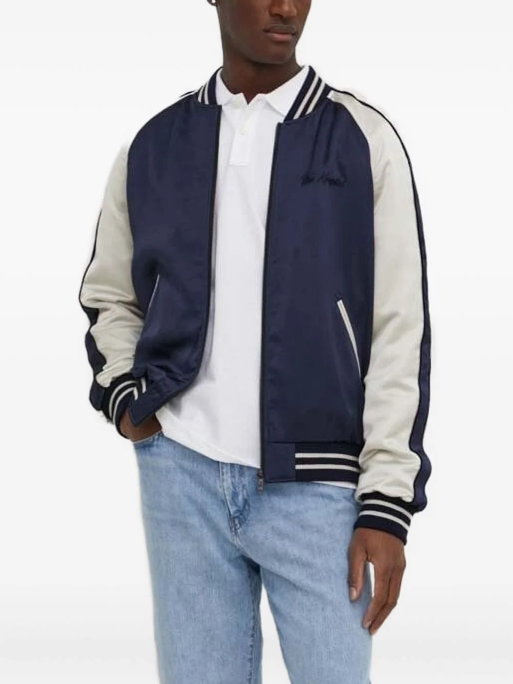 dragon-embroidered satin bomber jacket - 1