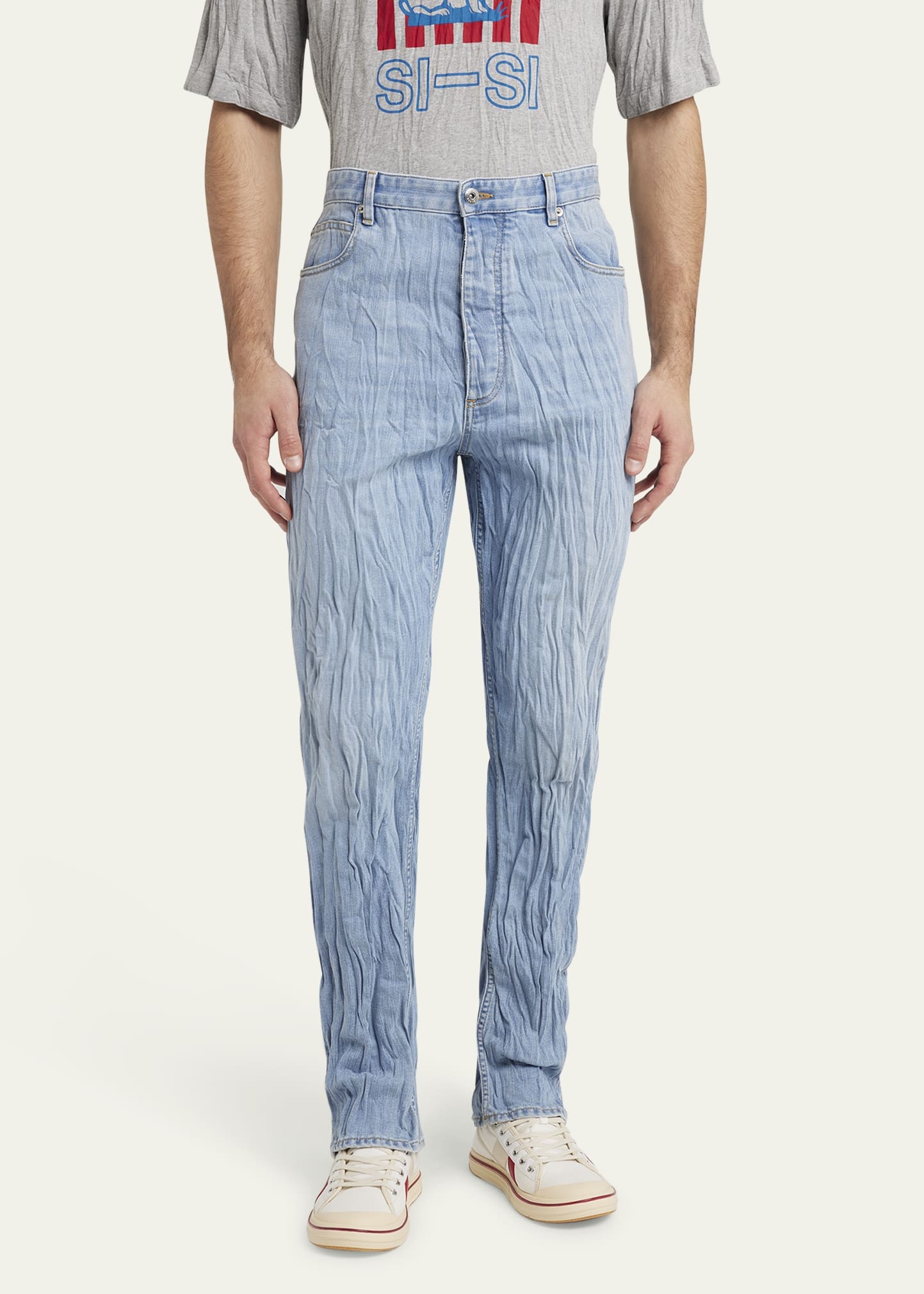 Men's Crinkled Straight-Leg Jeans - 4
