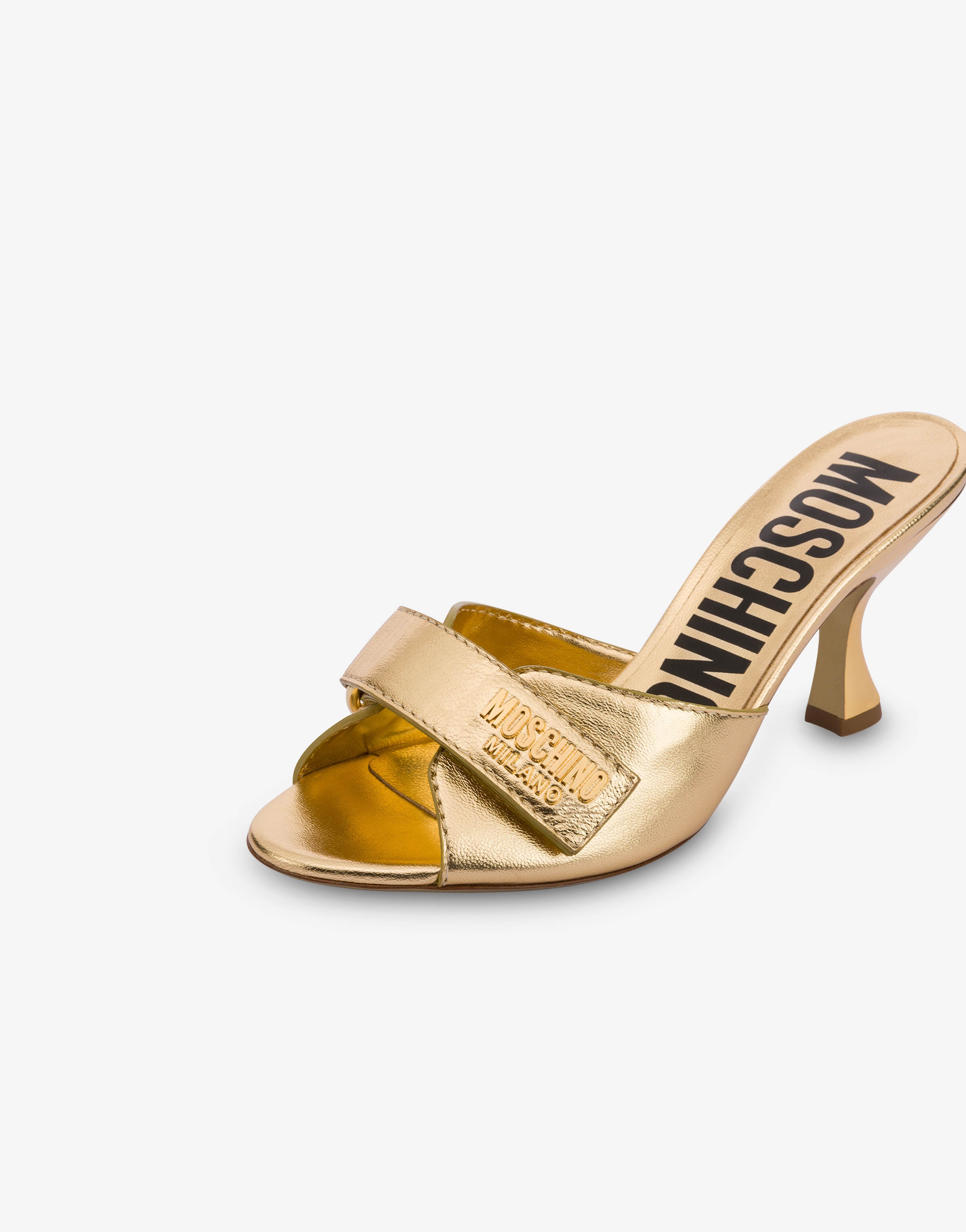 METAL LOGO FOILED CALFSKIN SANDALS - 4