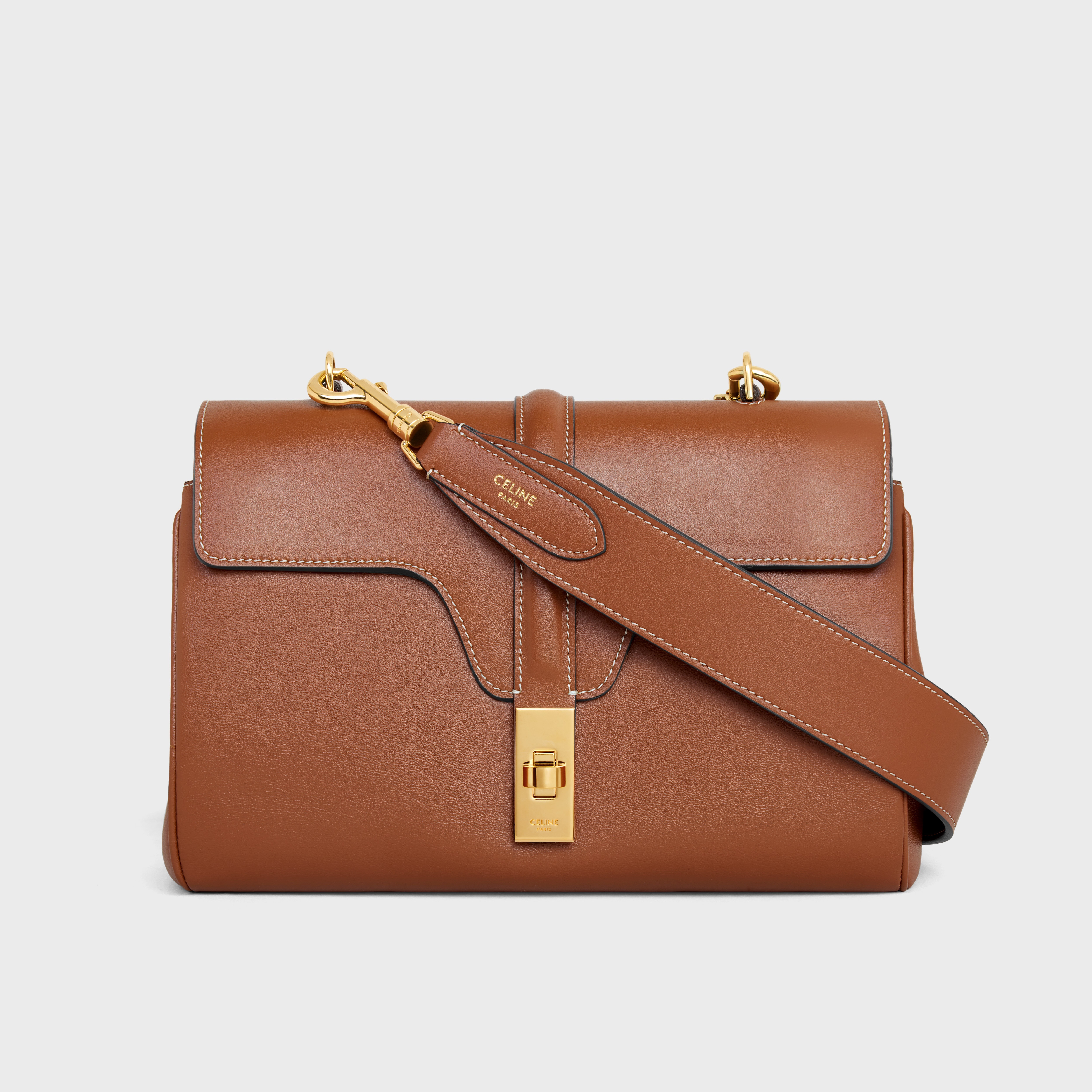 CELINE Long Strap in smooth calfskin with GOLD FINISHING | REVERSIBLE