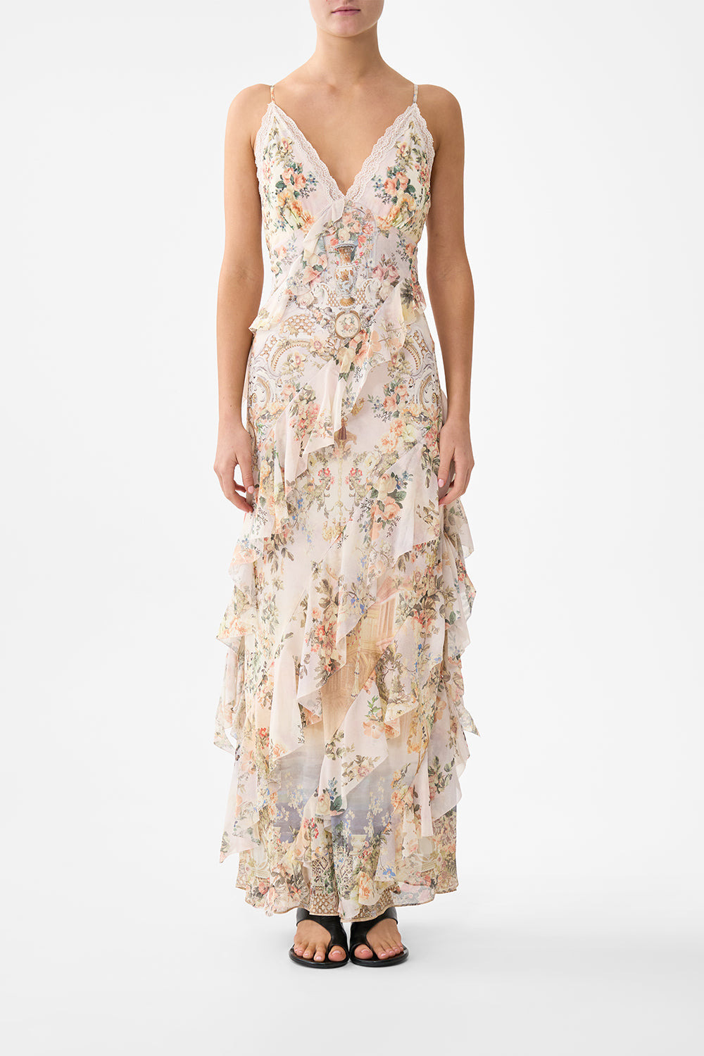 ASYMMETRICAL RUFFLE SLIP DRESS - 2