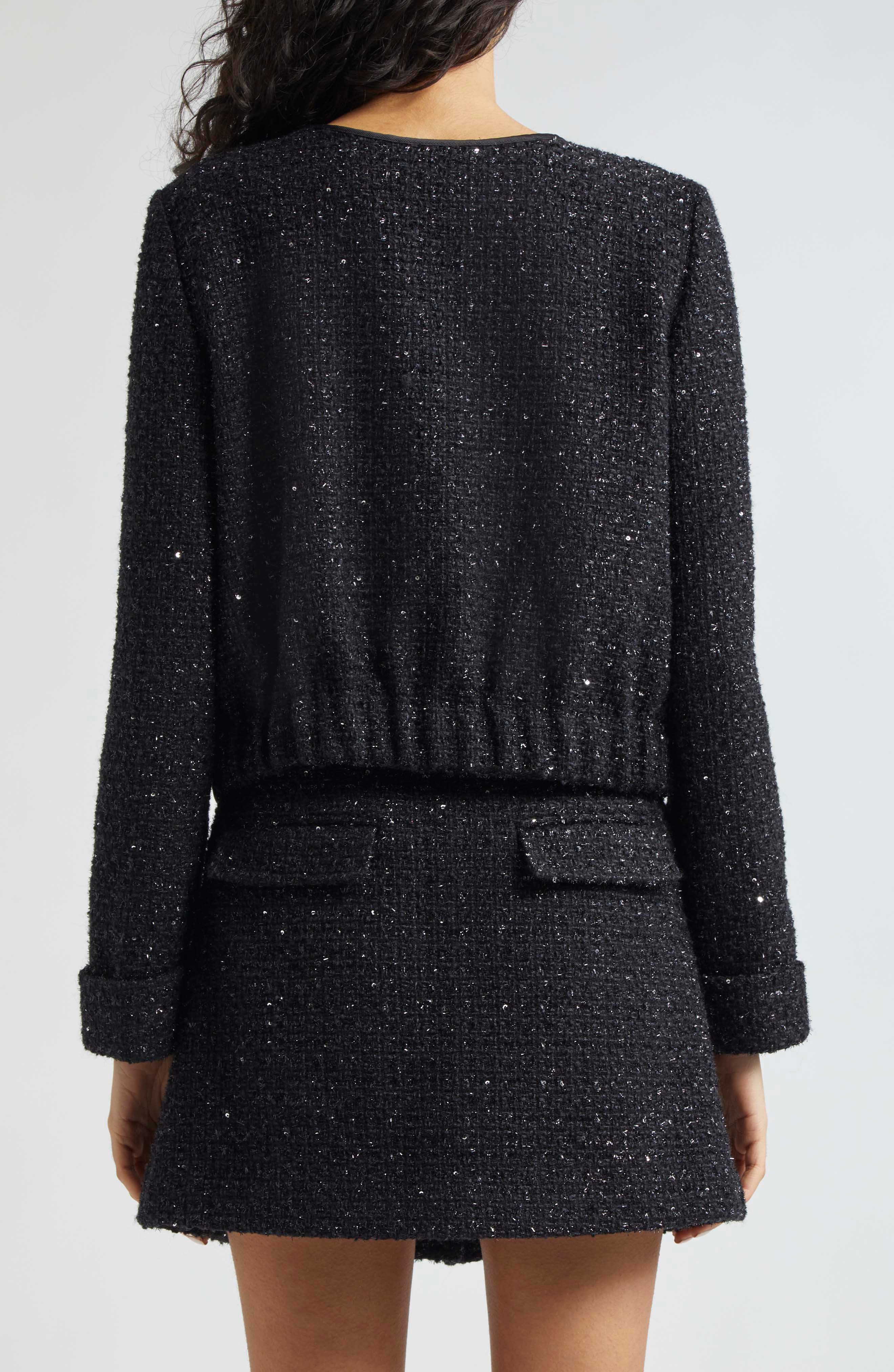 Emporio Armani Metallic Tweed Jacket in Solid Black at Nordstrom - 3