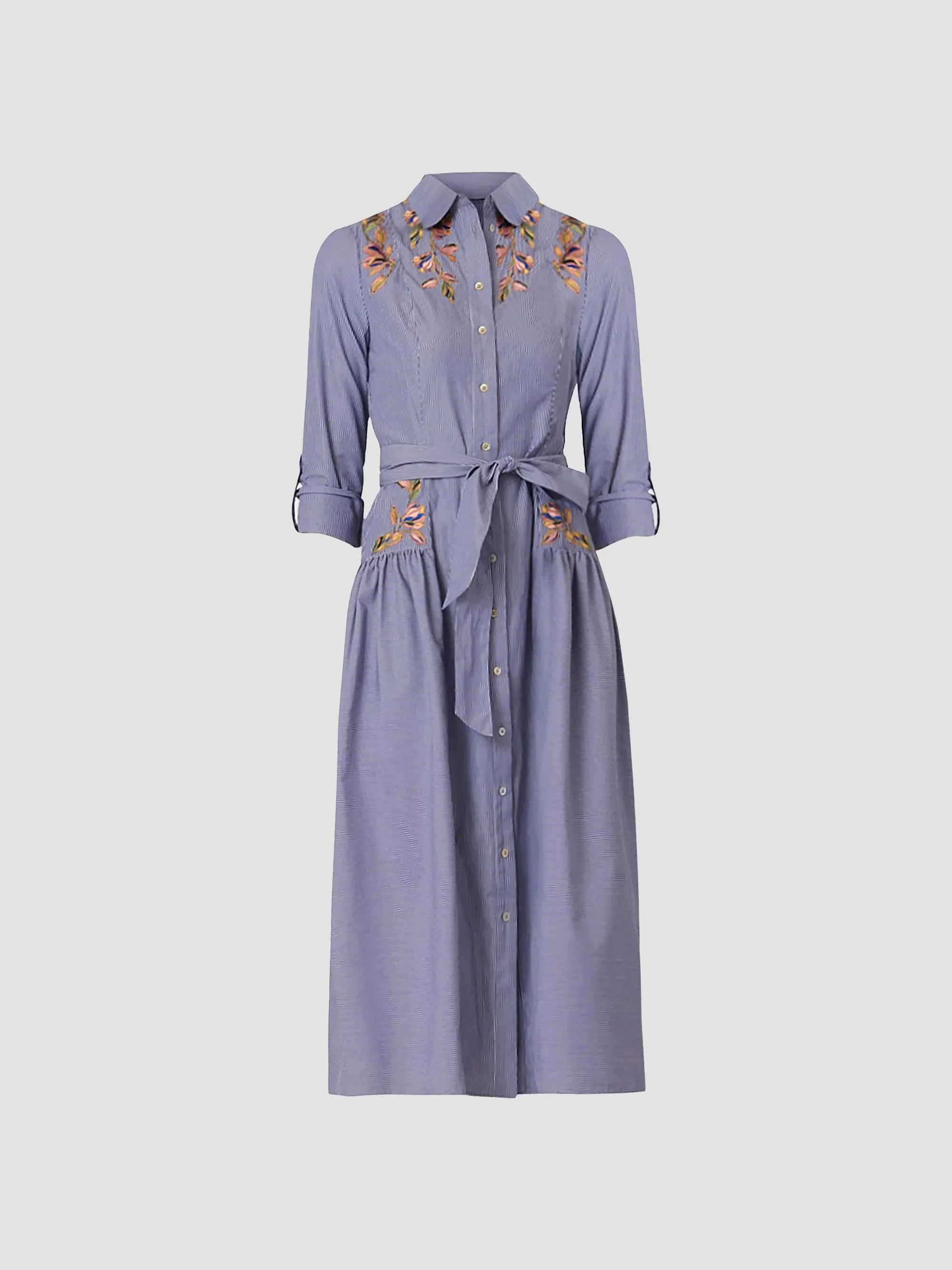 Women's Caldwell Embroidered Pinstriped Shirtdress - Lapis Multi - 1