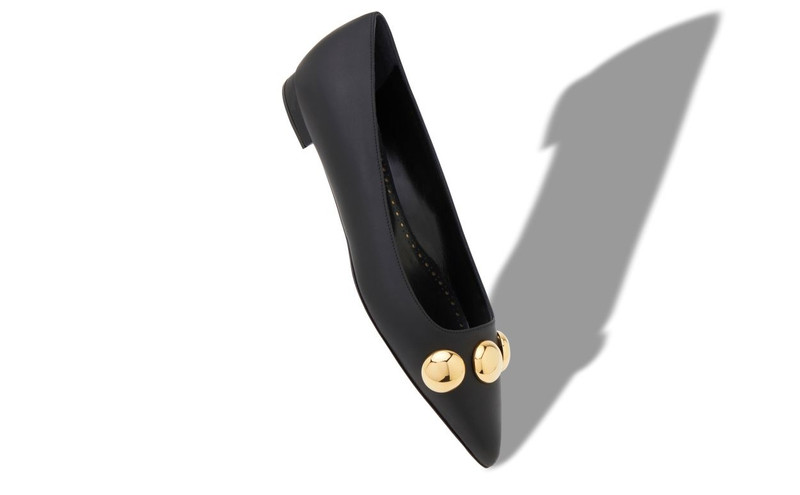 Manolo Blahnik Black Calf Leather Pointed Toe Flat Pumps outlook