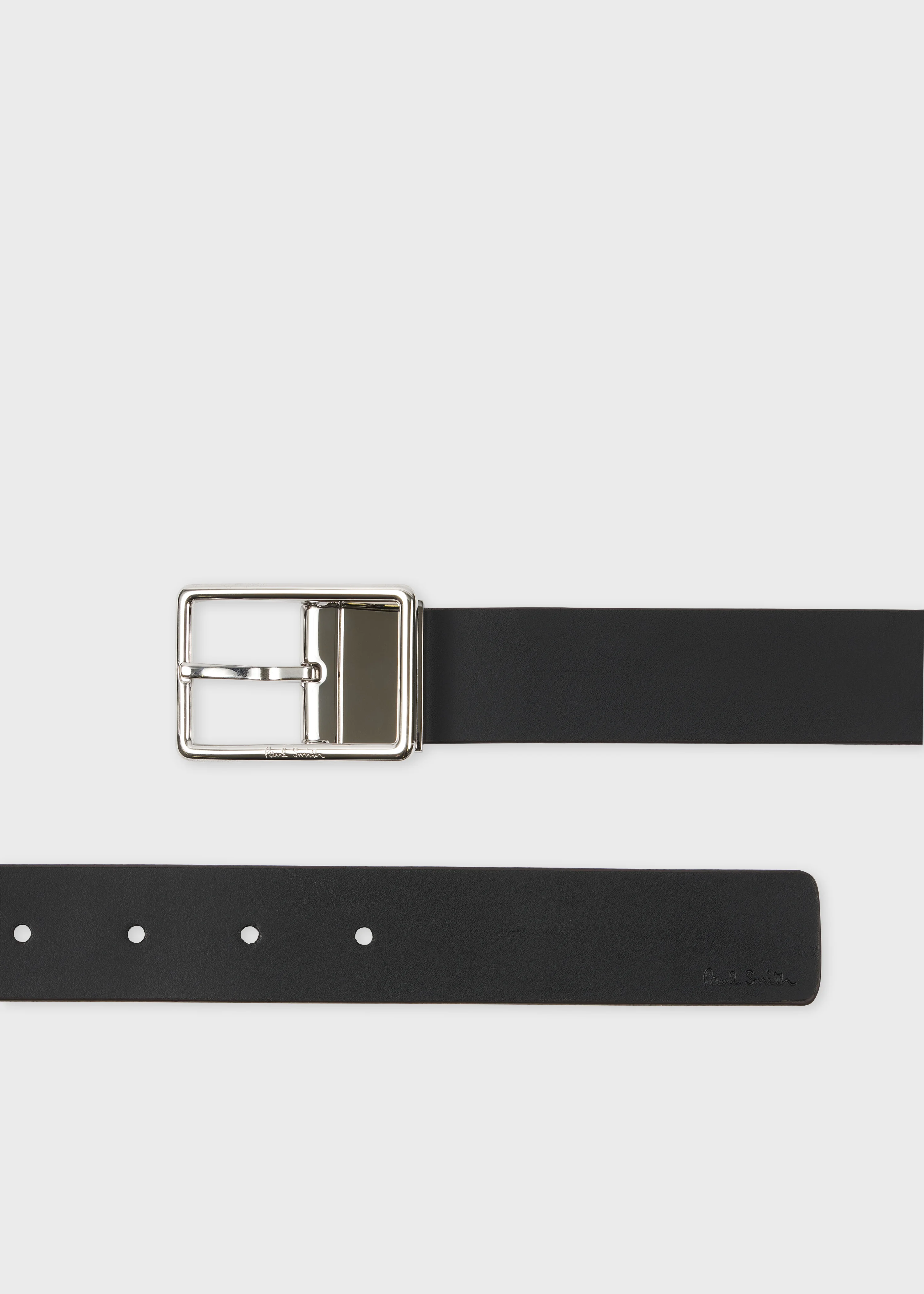 Black Leather Reversible 'Signature Stripe' Cut-To-Fit Belt - 1