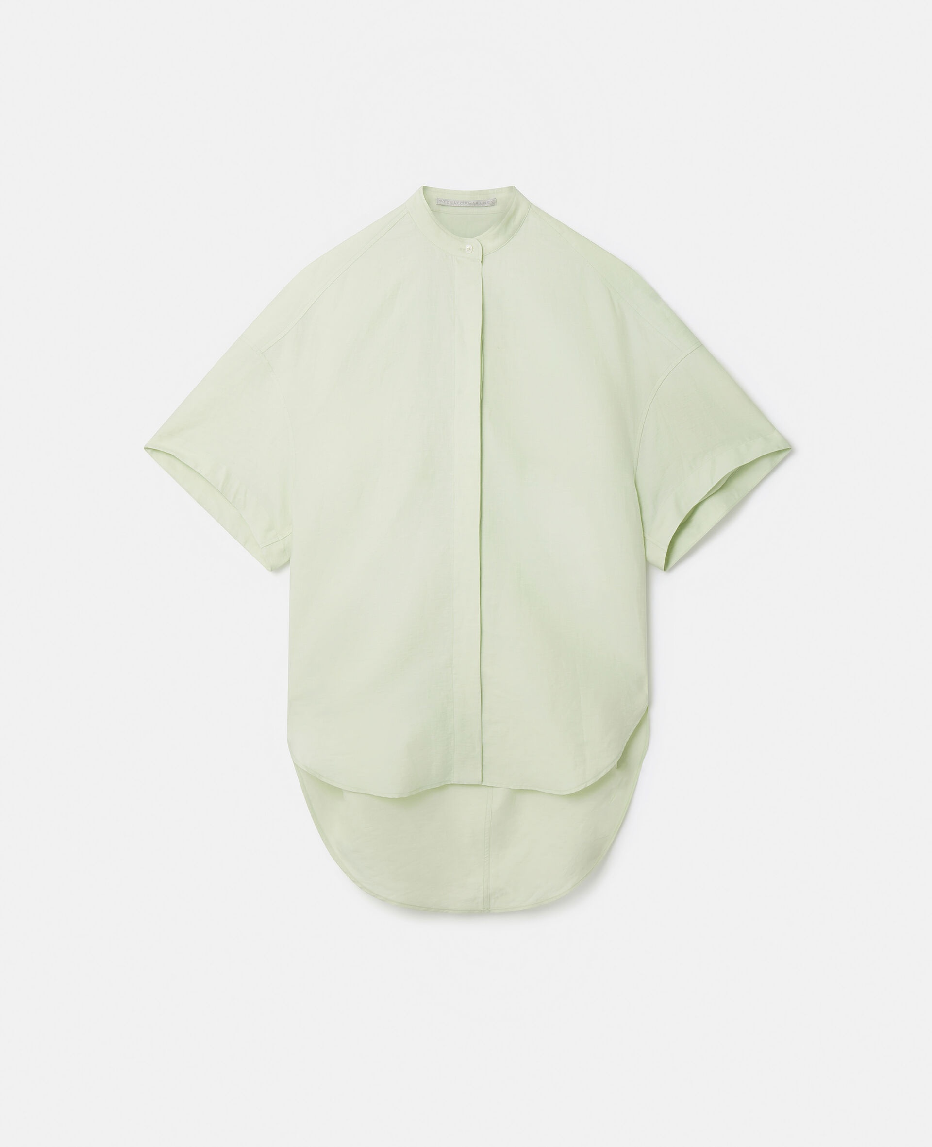 Linen-Cotton Oversized Collarless Shirt - 1