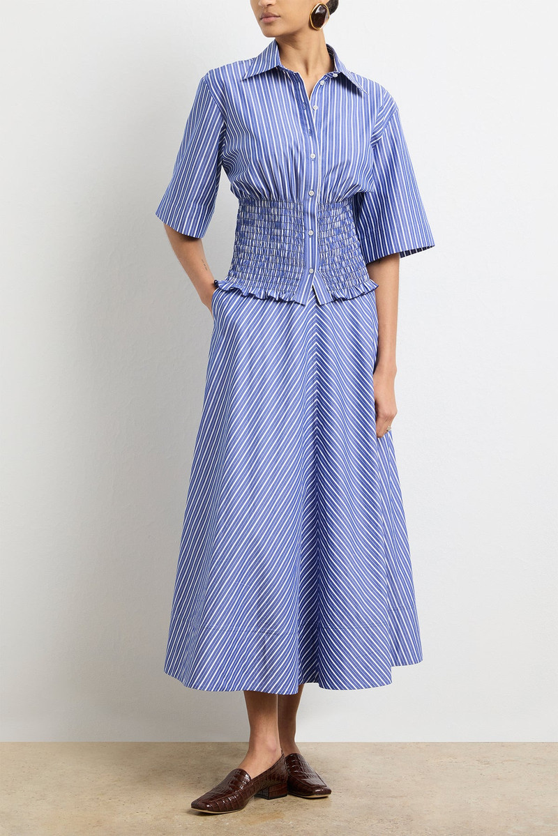 BRANDON MAXWELL The Knox Skirt in Navy Striped Cotton outlook