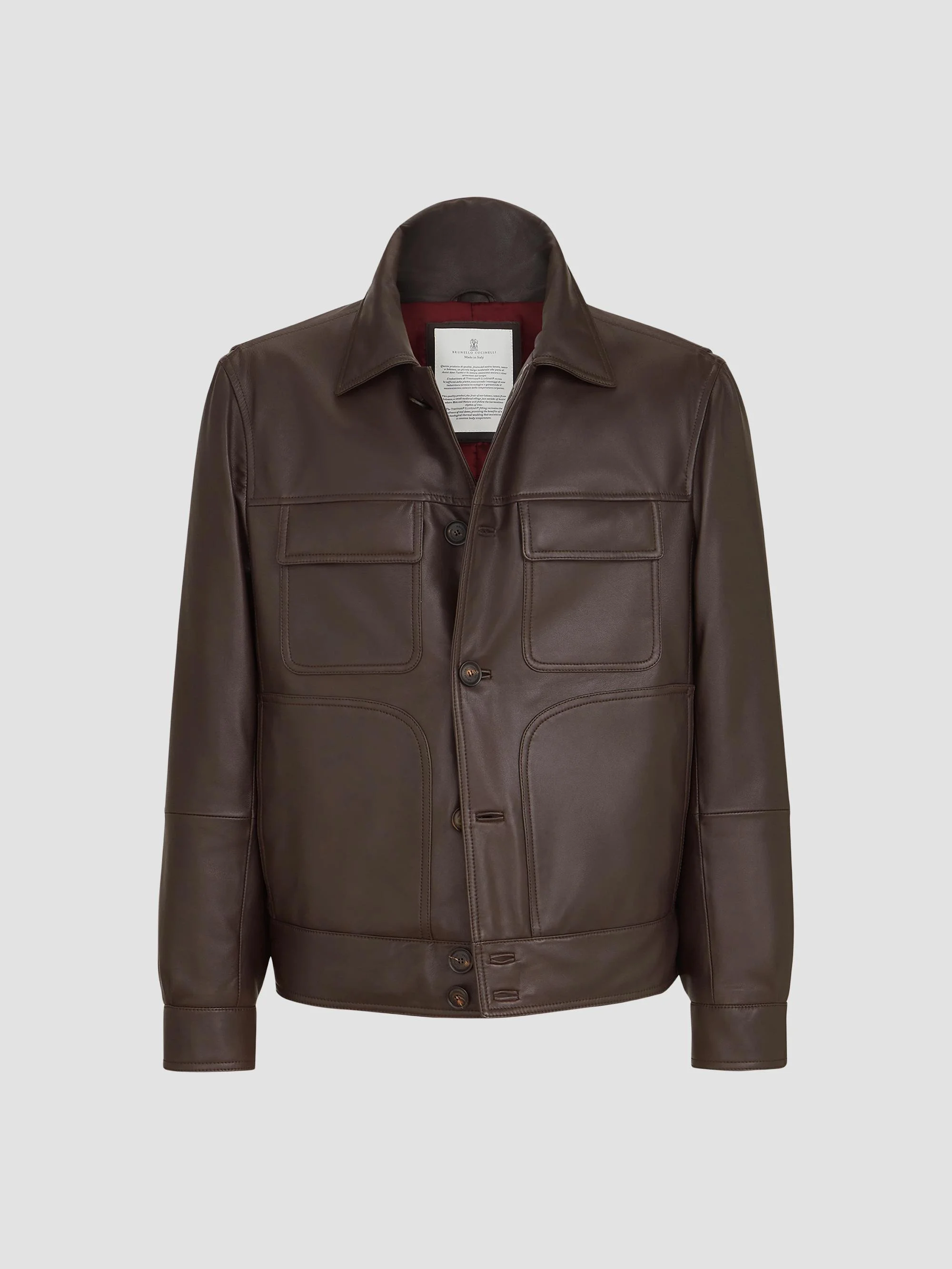Men's Nappa Leather Outerwear Jacket with Thermore Padding - Coffee - 1