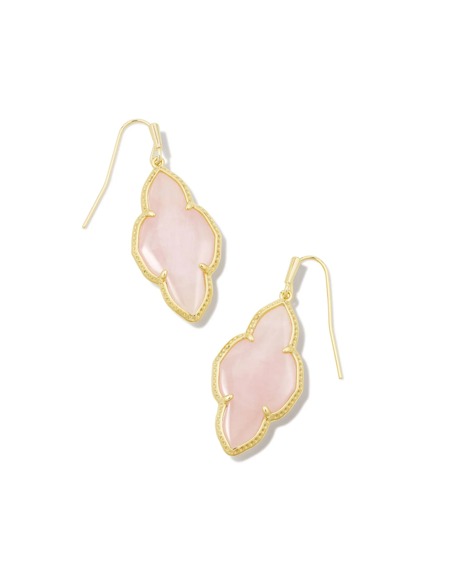 Abbie Gold Drop Earrings in Rose Quartz - 1