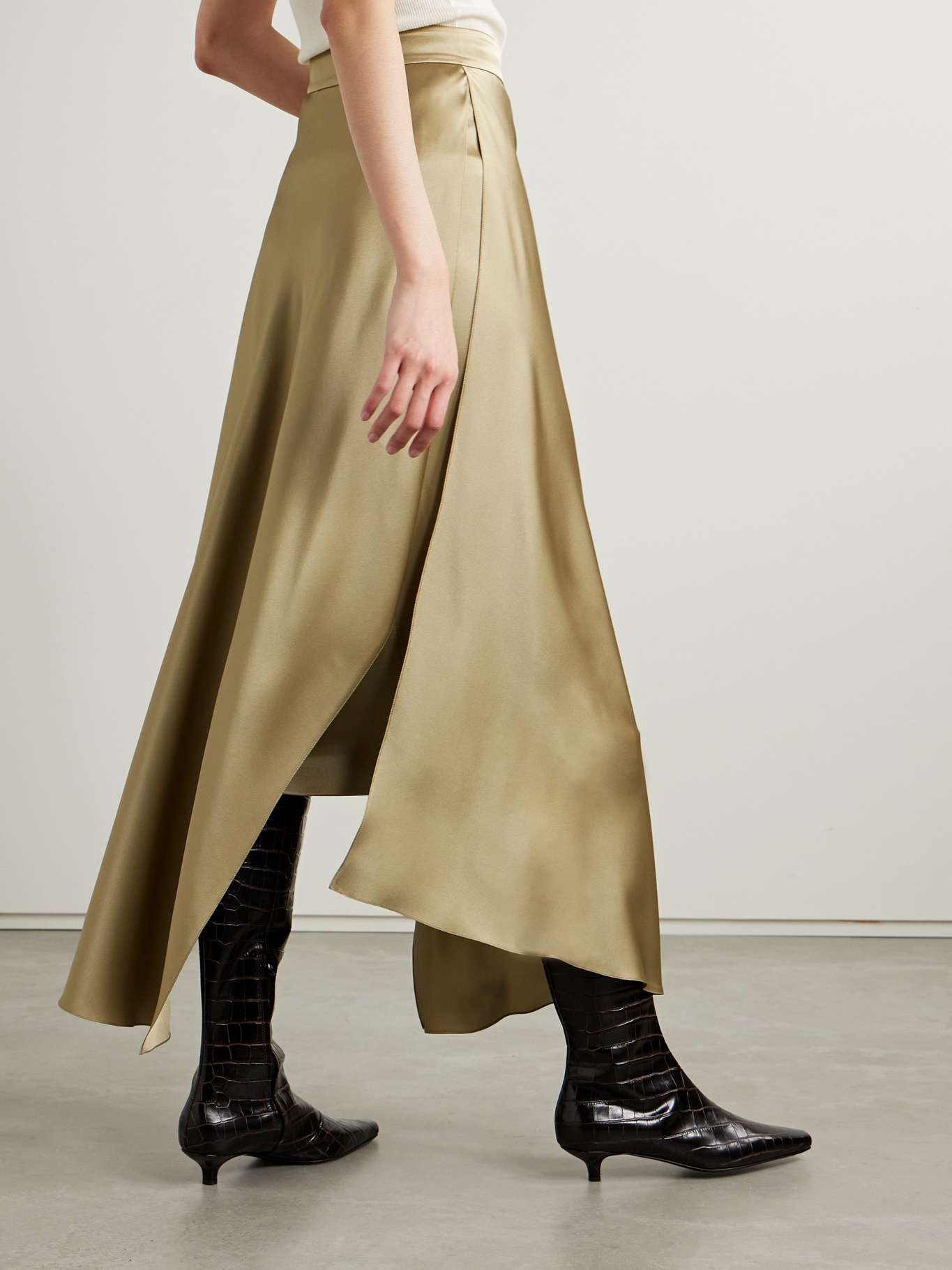 Layered silk-satin midi skirt - 4