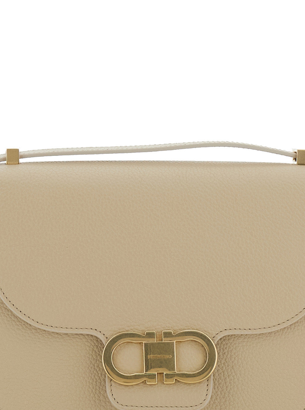 Ferragamo Women Beige Shoulder Bag With Metal Gancini Detail On The Front In Hammered Leather Woman - 5