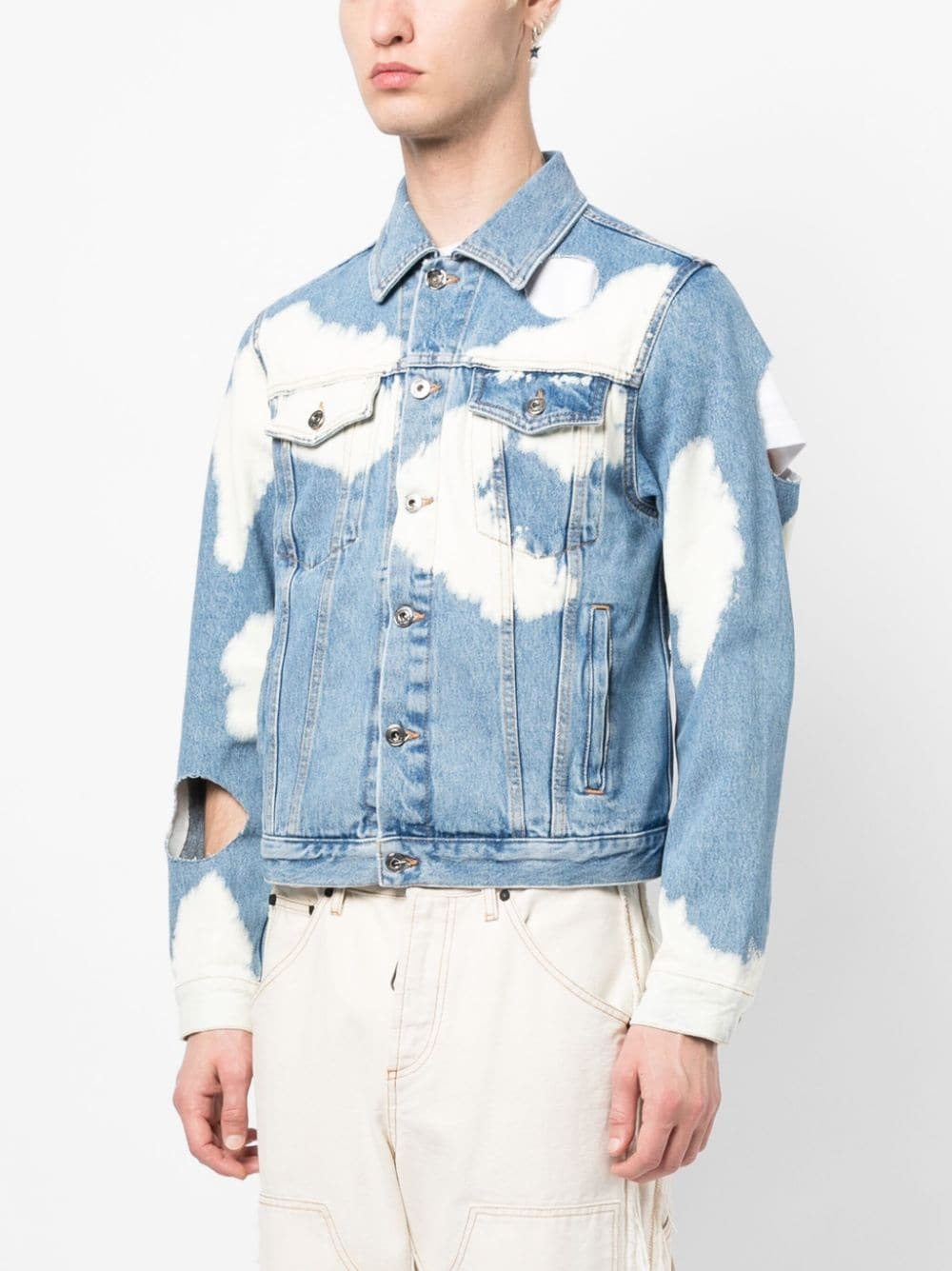 cut-out bleached denim jacket - 3