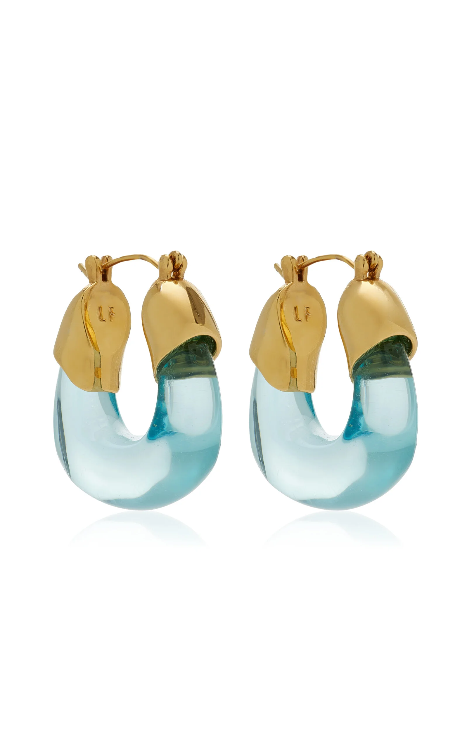 Mini Organic Gold-Plated Resin Hoop Earrings blue - 1
