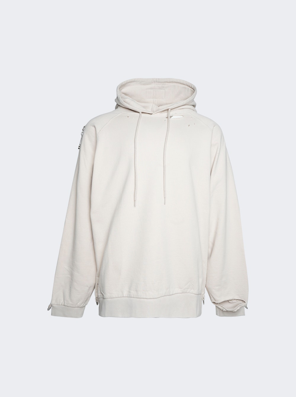 Washed Big Fit Hoodie with Clasps and Patch Beige - 1